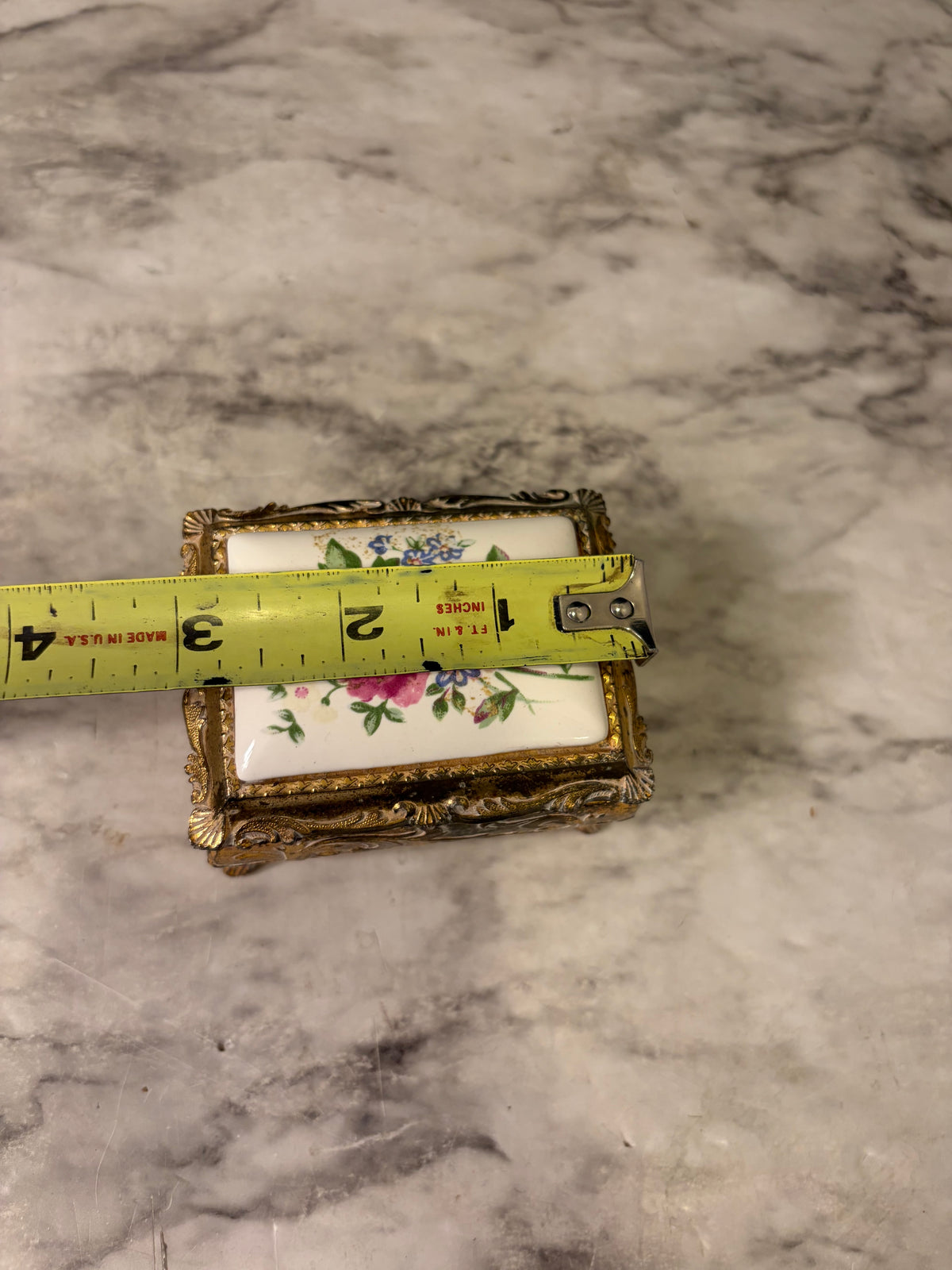 Cast Metal Trinket box with Porcelain Rose Top
