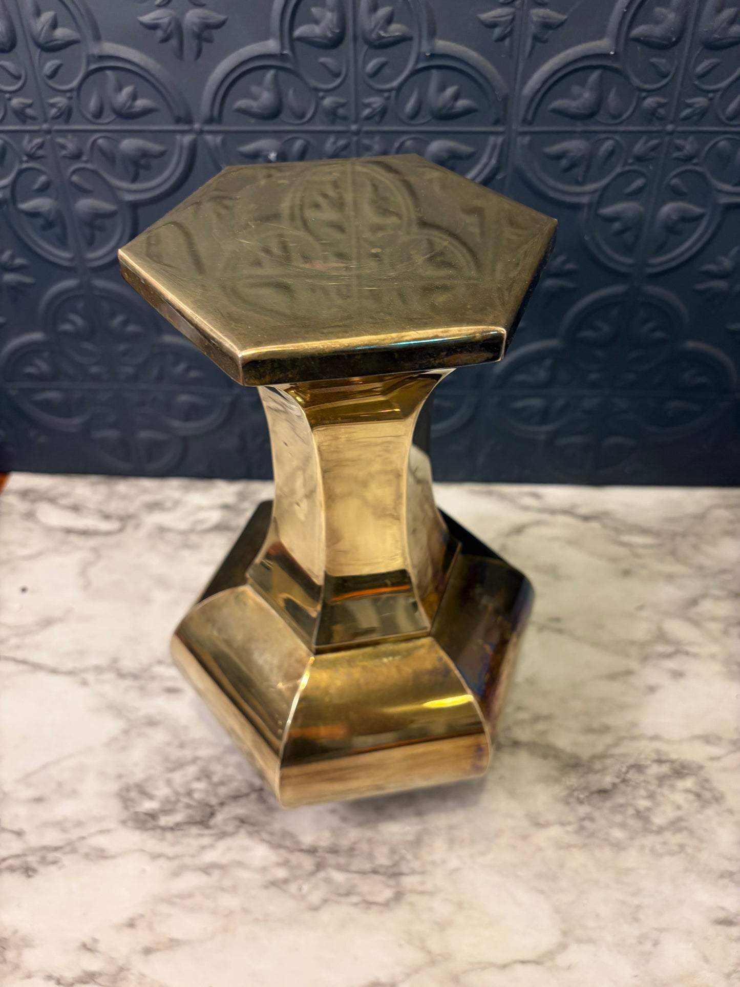 Six Sided Brass Vase with Lid