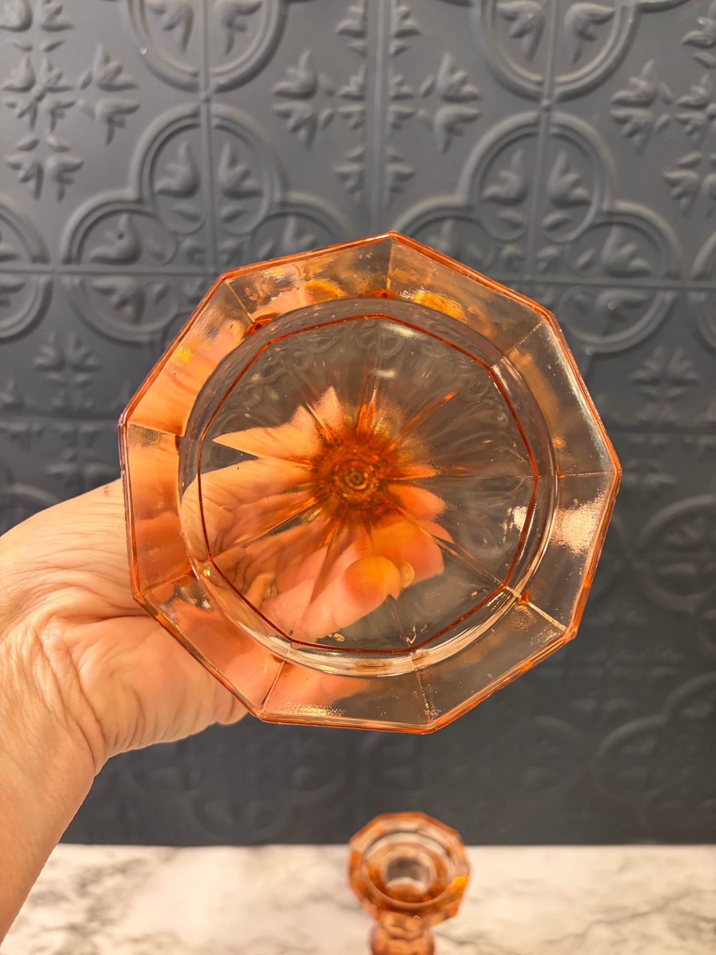 Fostoria Peach Pink Set of Two Glass Candle Holders