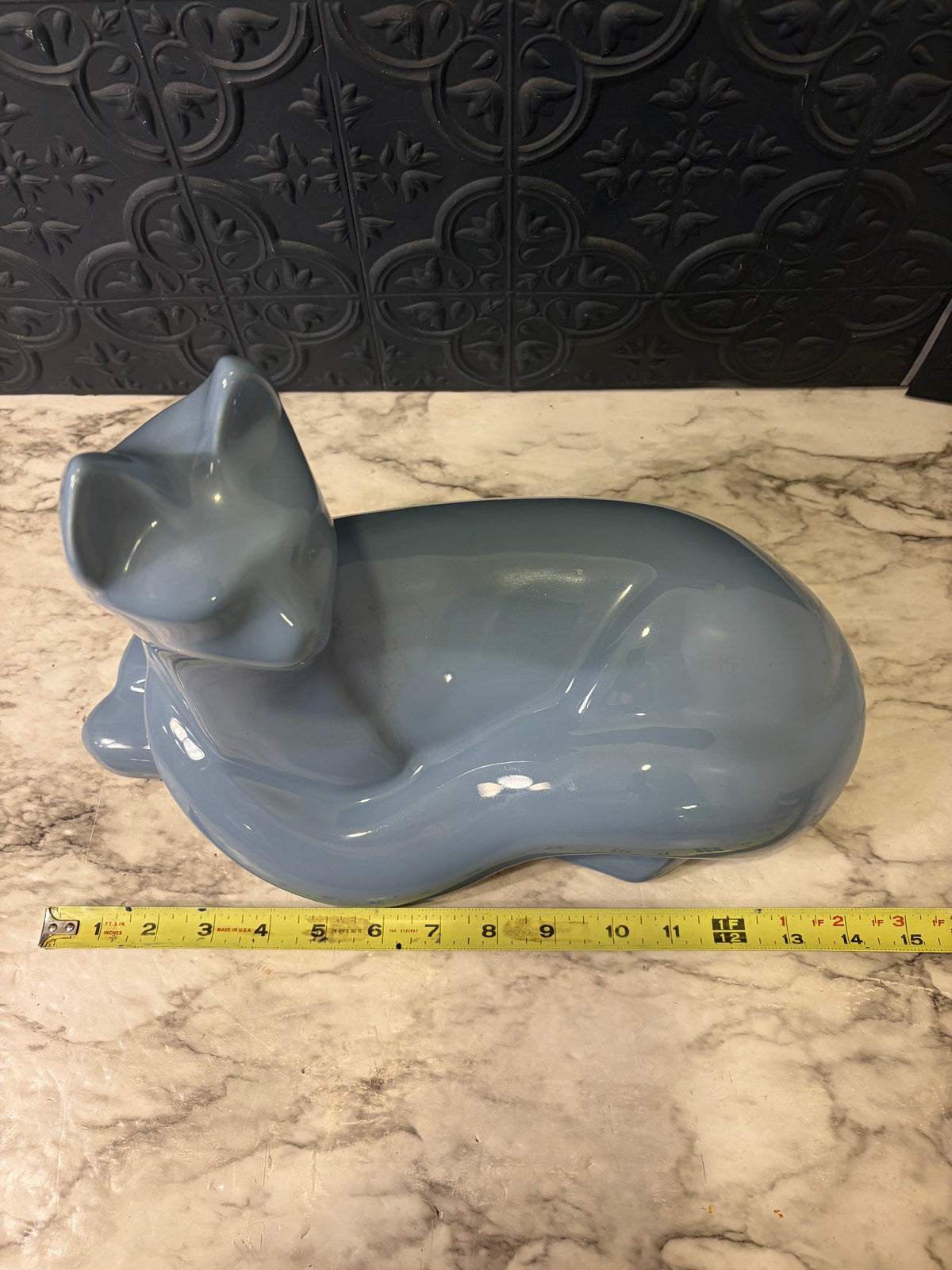 Light Blue Ceramic Haegar Cat Statue
