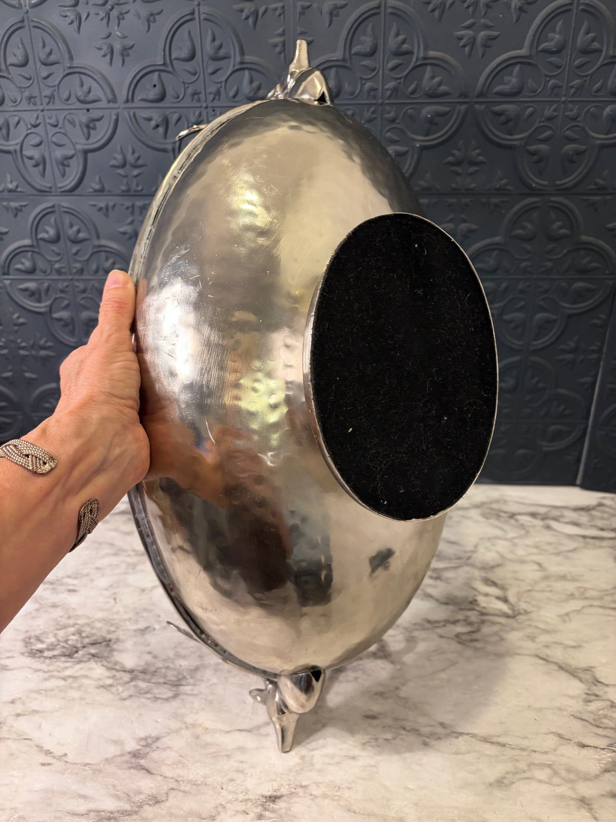 Hammered Metal Stag Pedestal Bowl