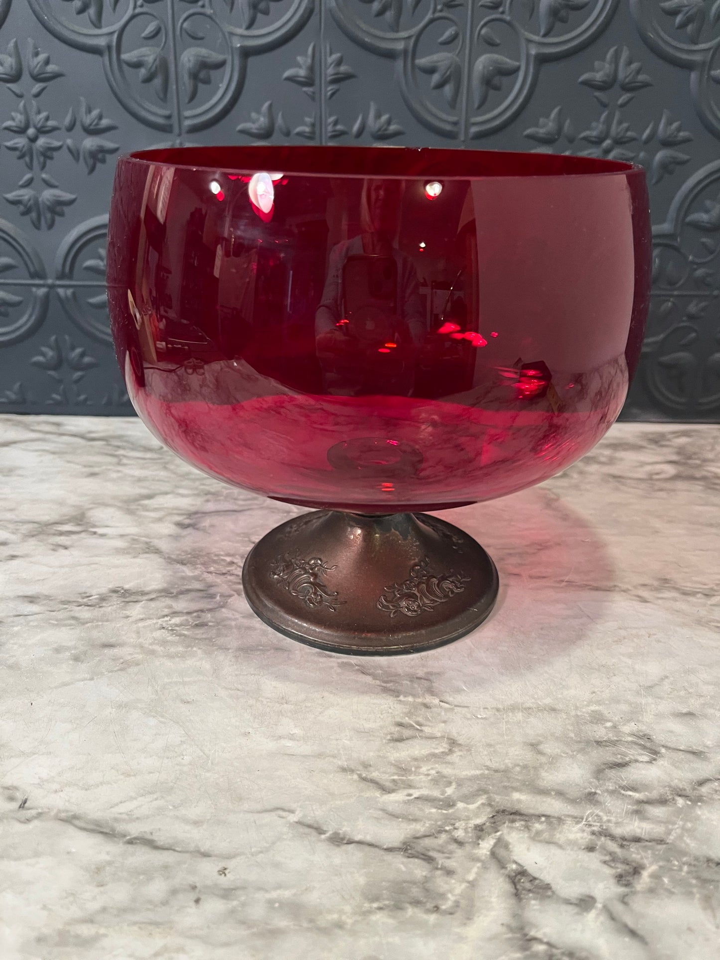 Vintage Gorham Sterling Silver Ruby Red Glass Pedestal Bowl