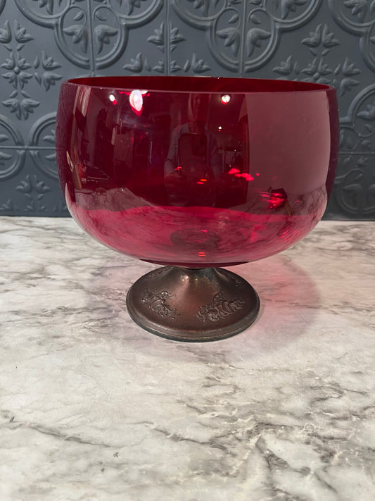 Vintage Gorham Sterling Silver Ruby Red Glass Pedestal Bowl