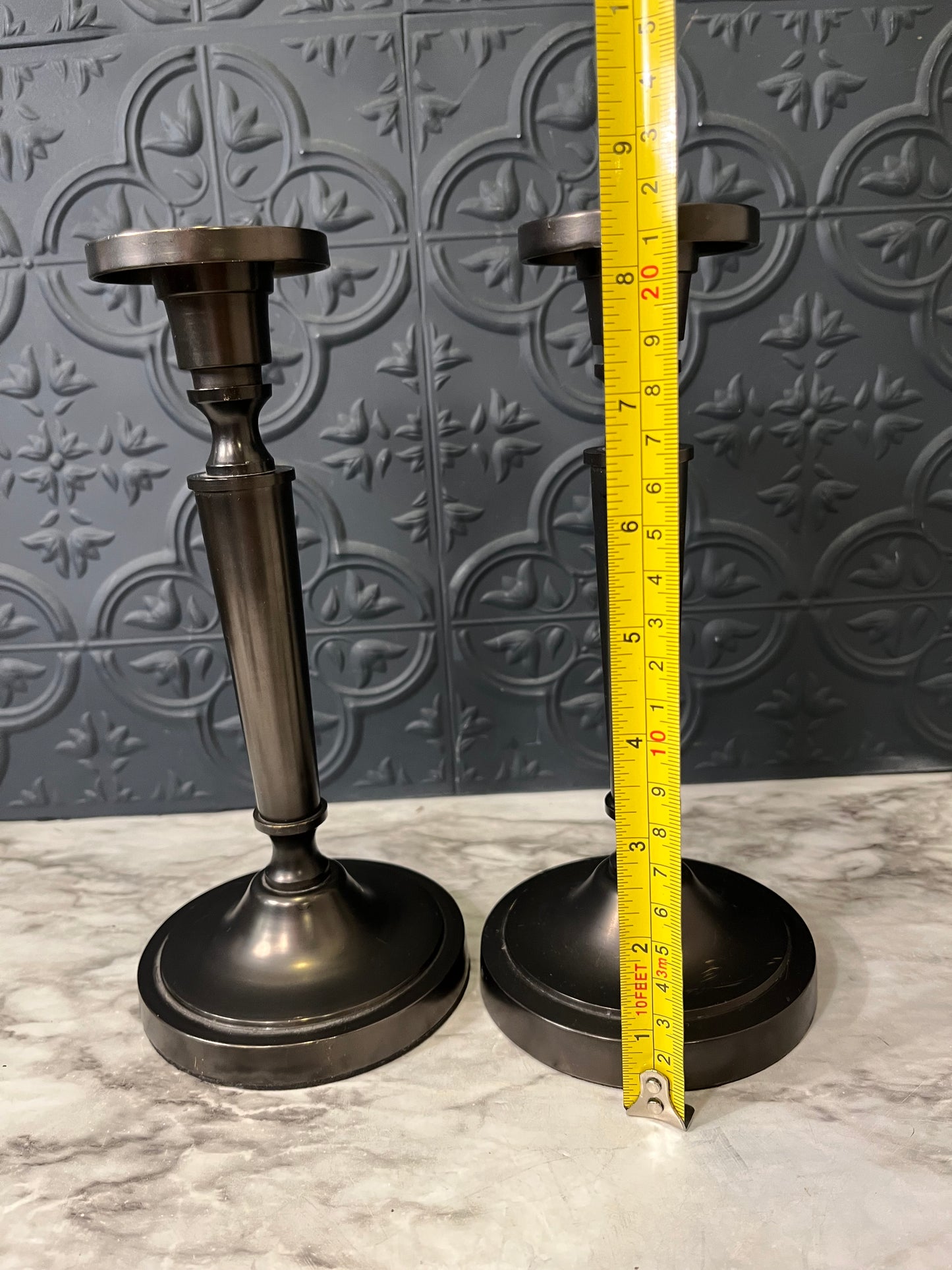 Heavy Dark Metal Candle Holder x 2