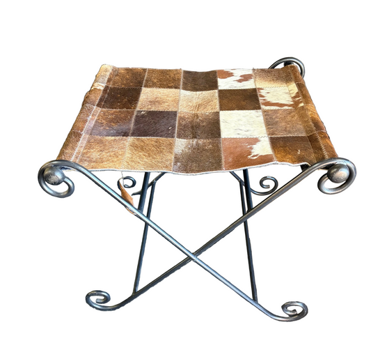 Cowhide Sling Stool with Metal Legs