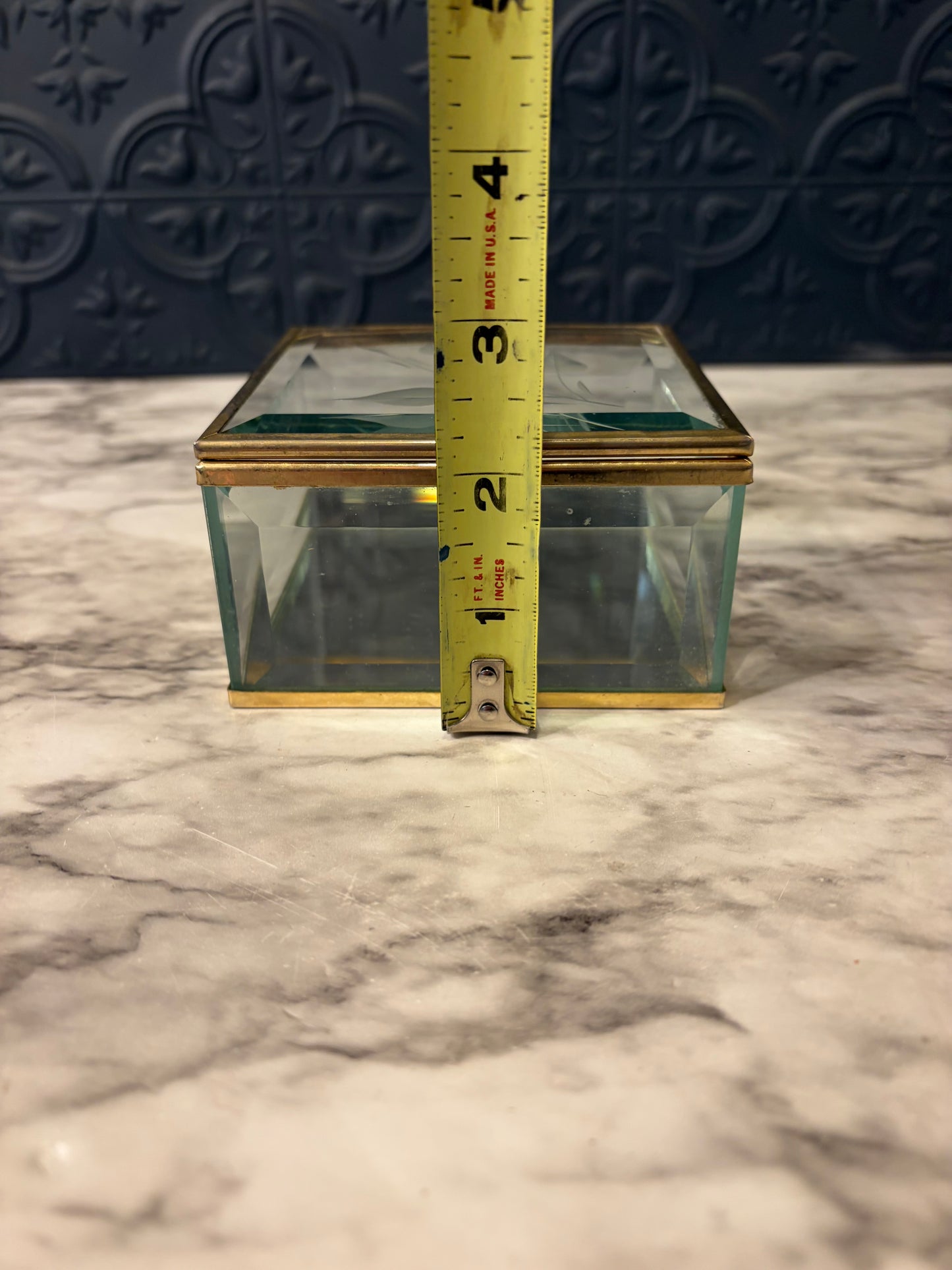 Square Etched Glass and Brass mirrored box