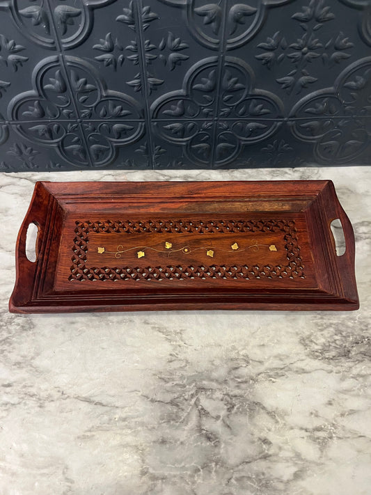 Rectangle Wood Tray With Brass leaf Inlay