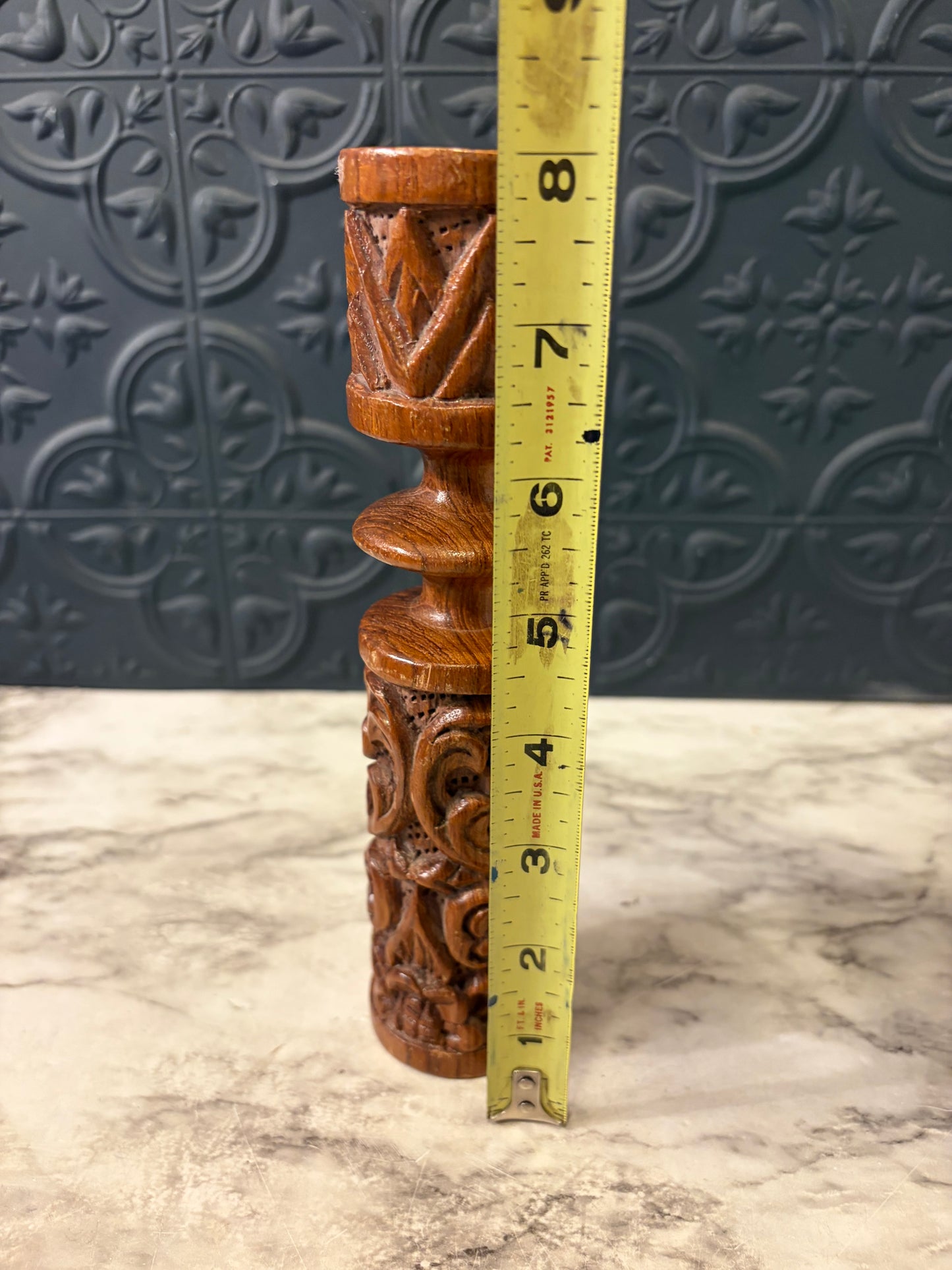 Cylinder Wood Carved Candle Holder