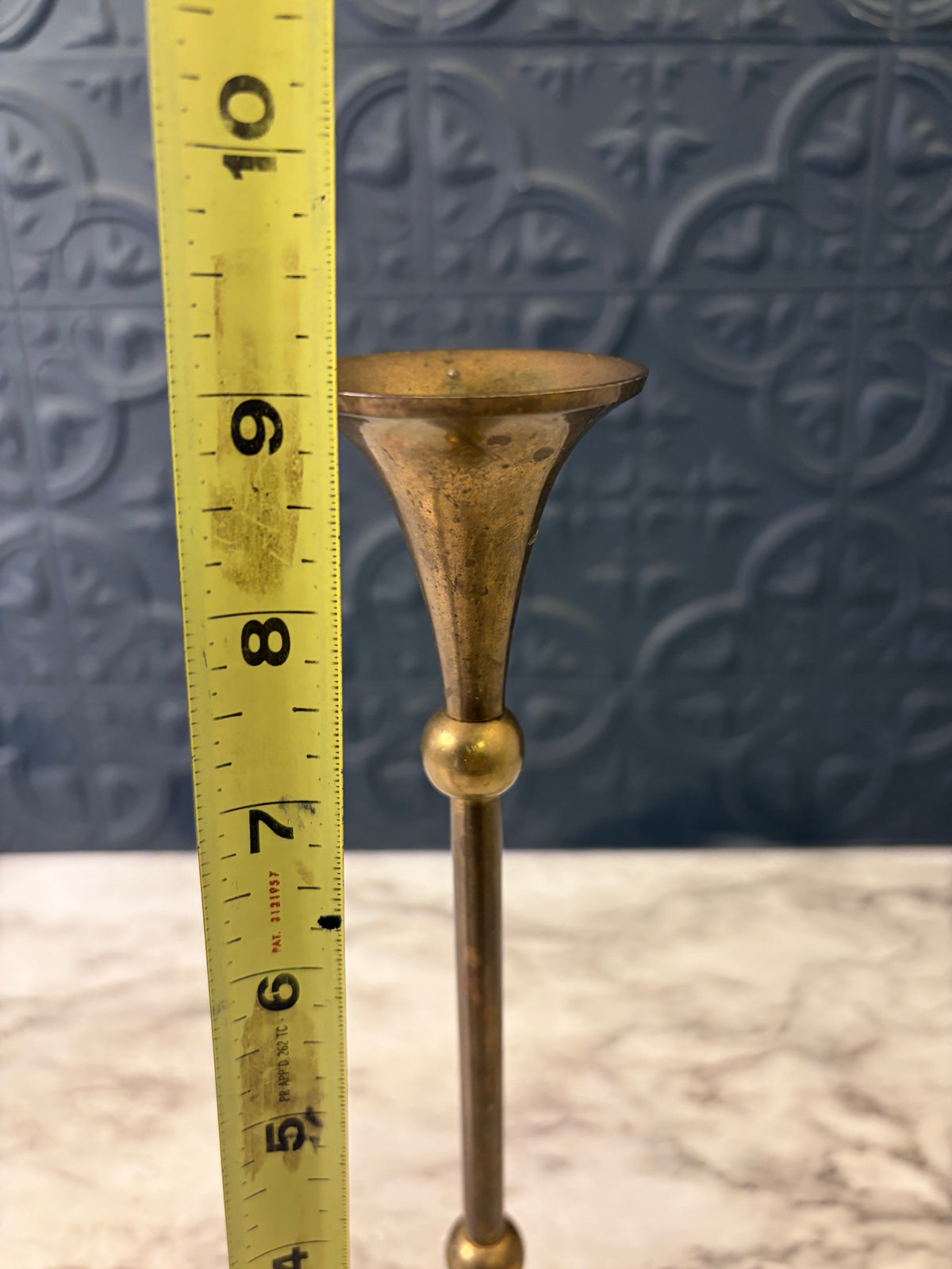 Cone and Ball 9" Brass Candle Holder