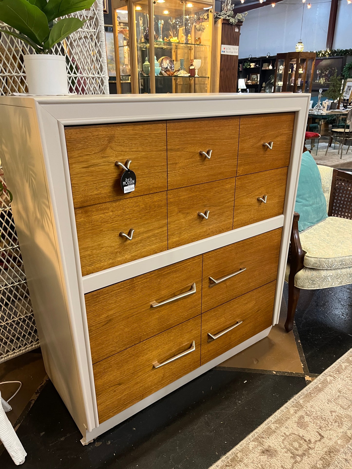 Mid Century 4 Drawer Dresser with Cream Paint