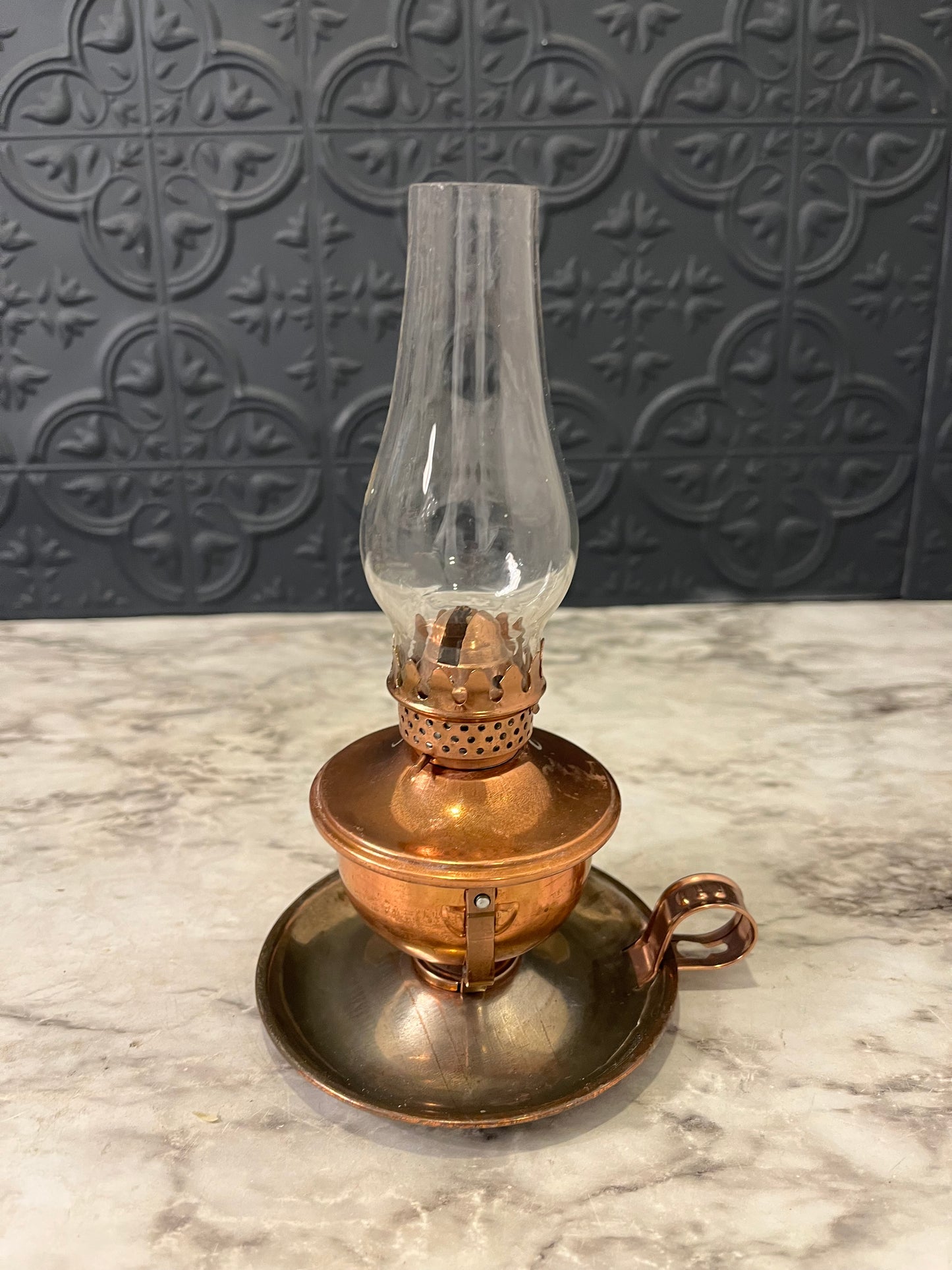 Small Copper Oil Lamp with hurricane