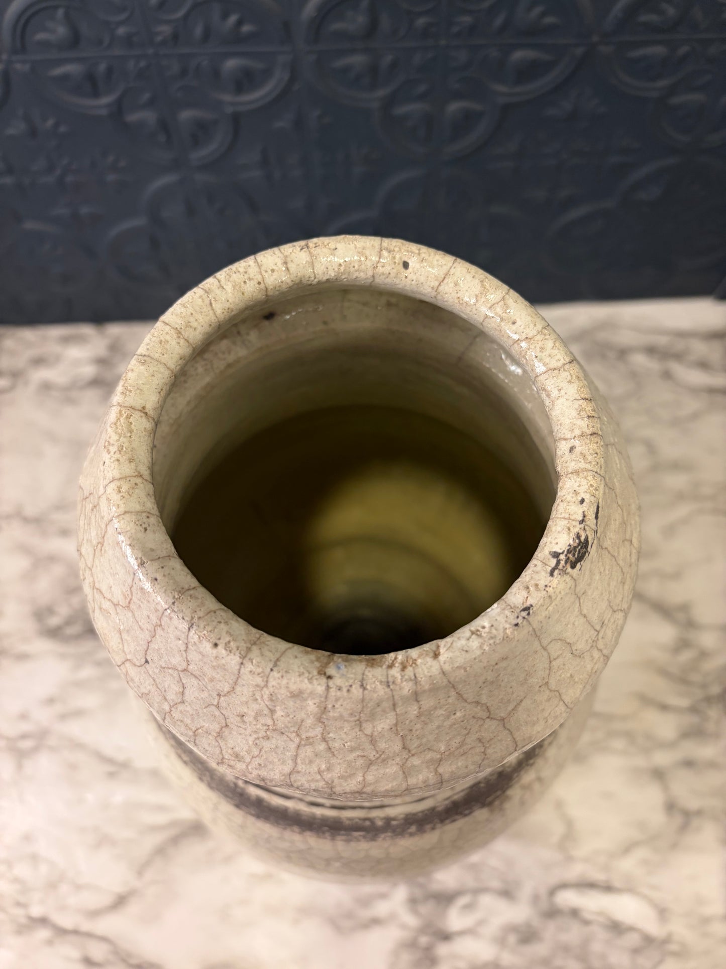 White Crackle Vase with Brown Striping