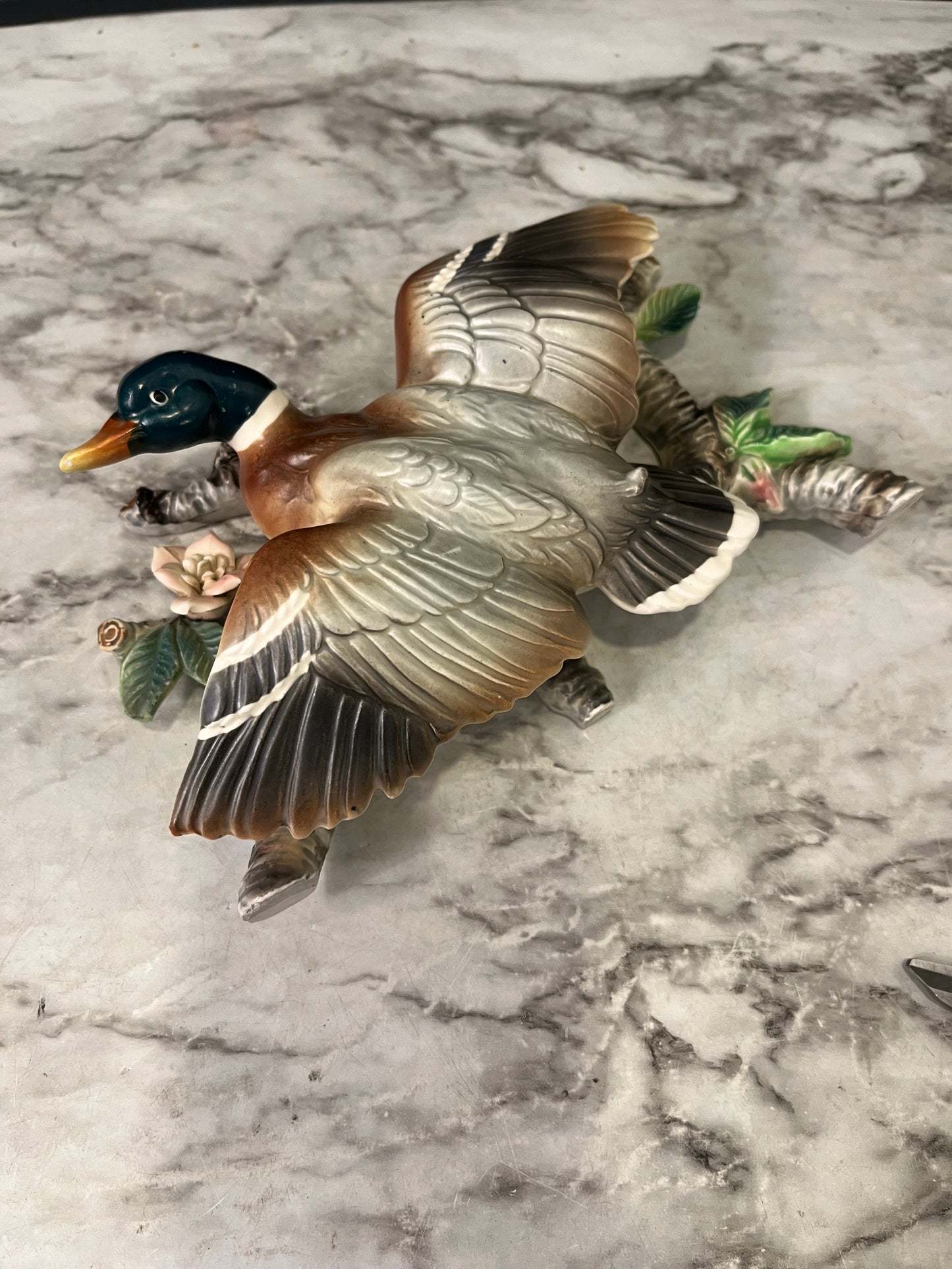 Mallard Duck porcelain figurine with branch