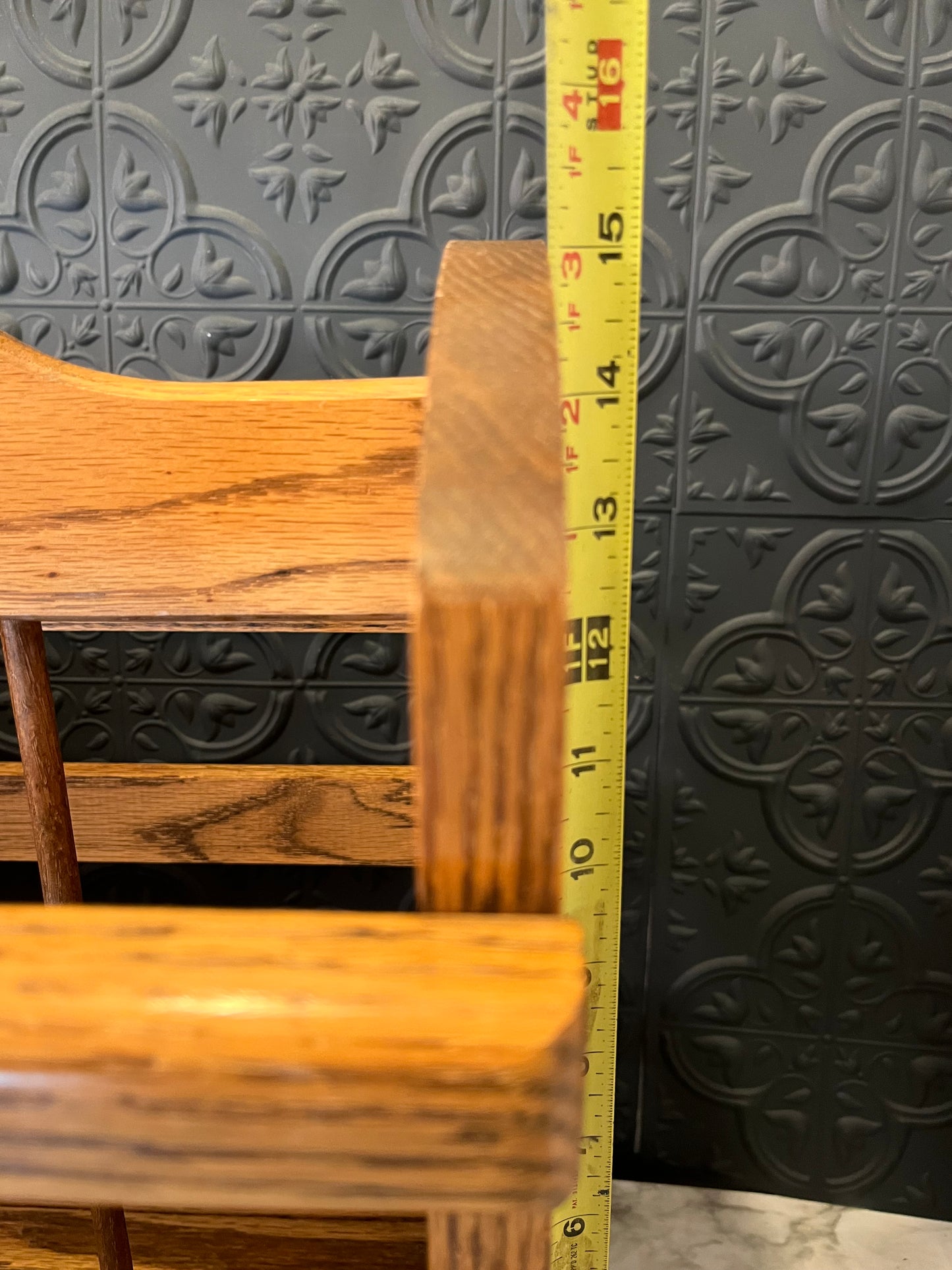 Large oak magazine book rack with slats