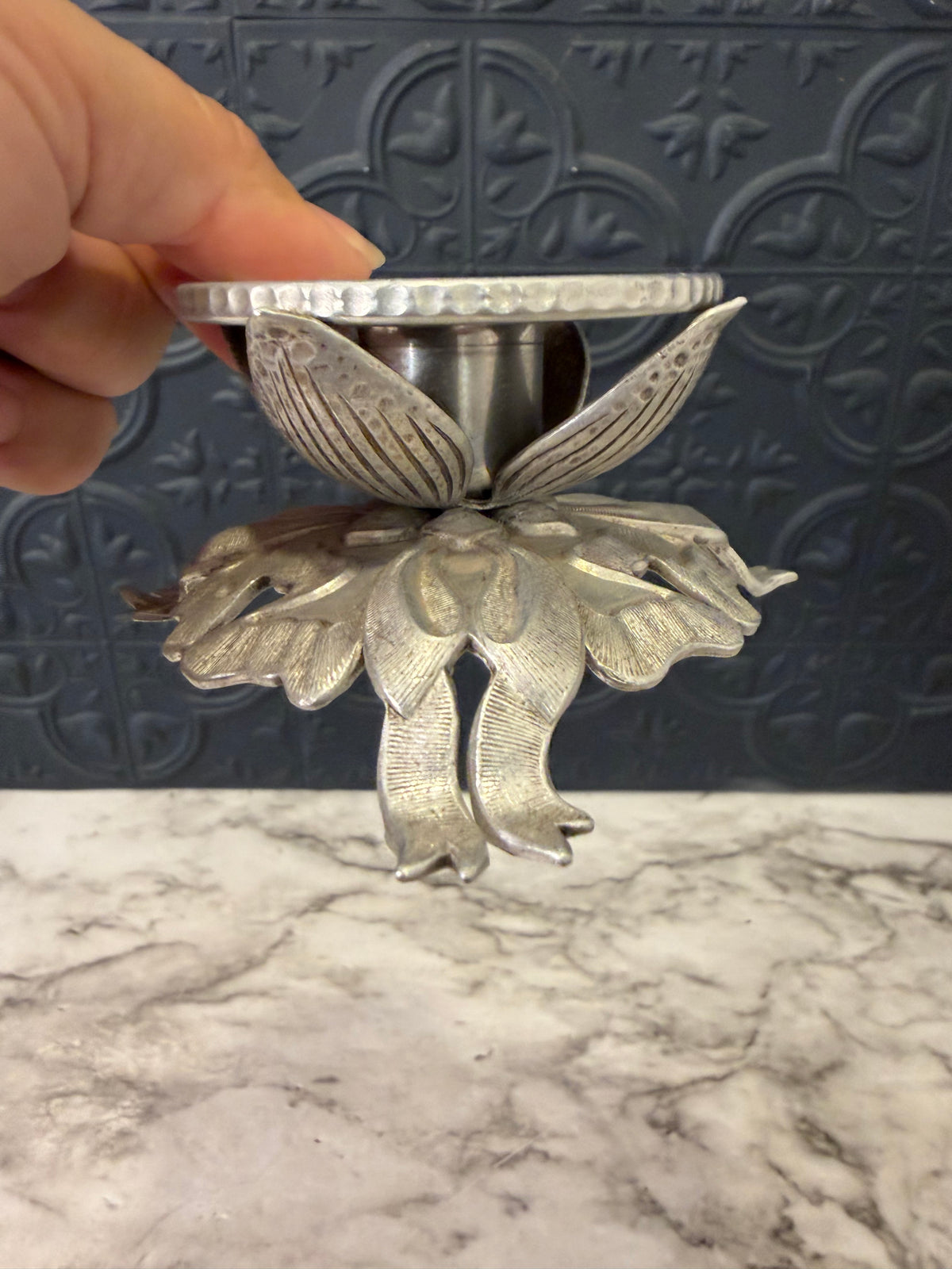 Pressed Aluminum Candle Holder Set with Bow