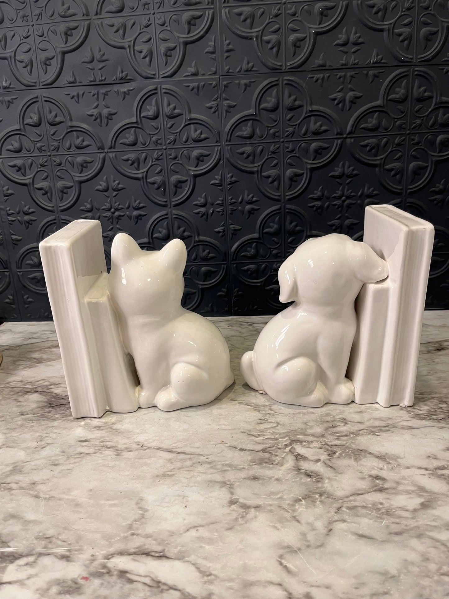 Vintage Dog and Cat Ceramic Bookends