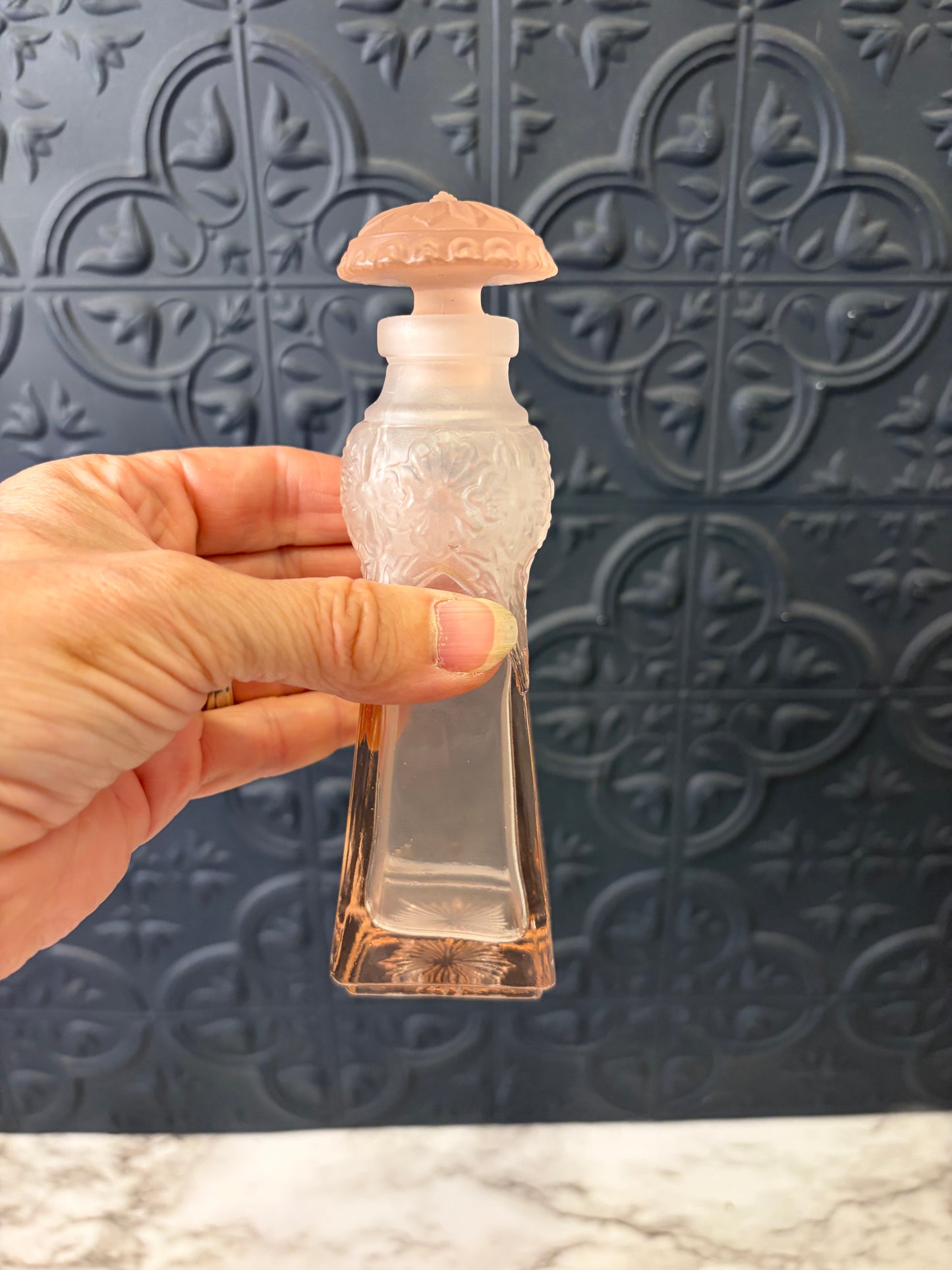 Frosted Pink Glass Silvestri Perfume Bottle
