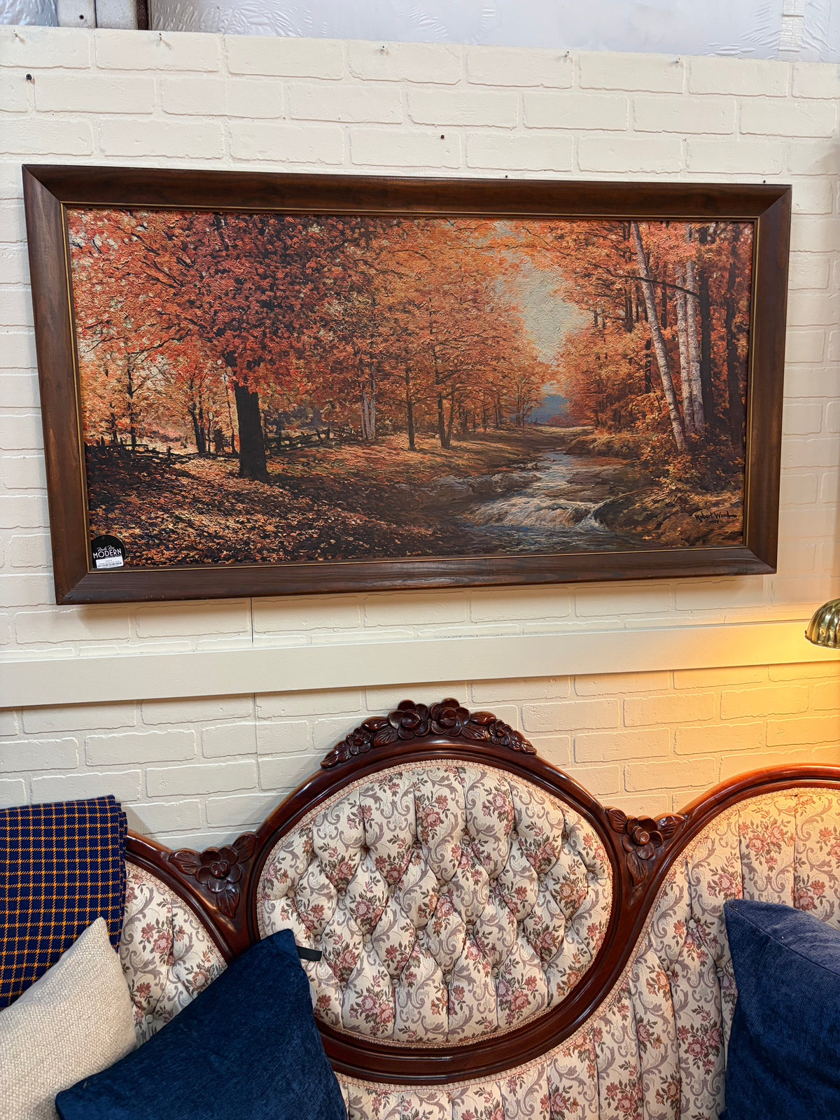 Vintage Framed Print of Fall Trees and Stream 52 x 28