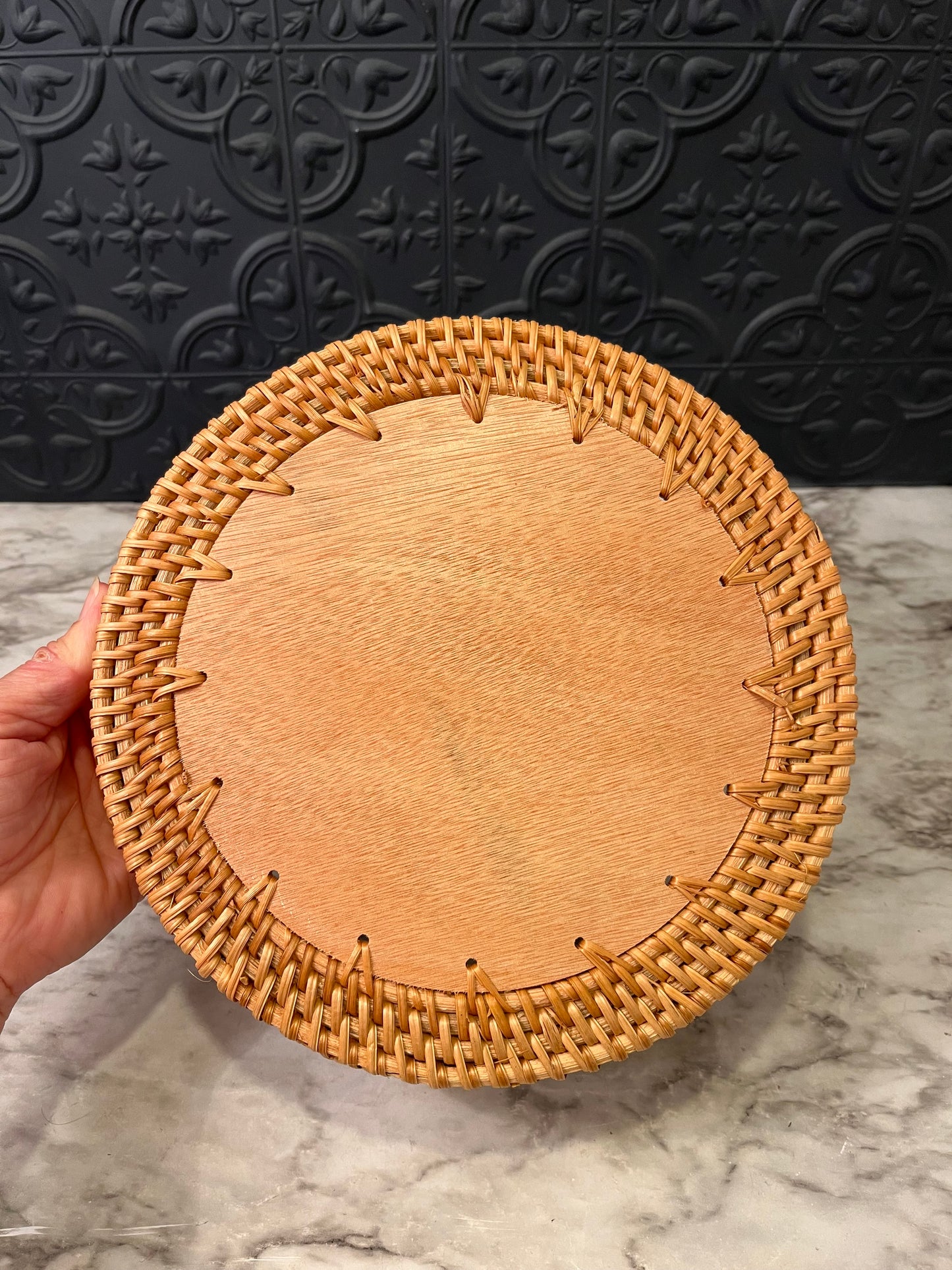 Rattan Tray with Mandala Design