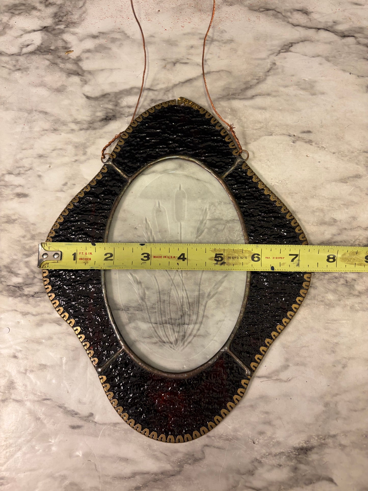Brown Stained Glass with Wheat Etching