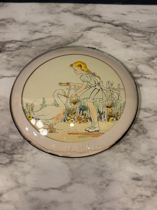 Girl and Goose Convex Glass Frame AS IS