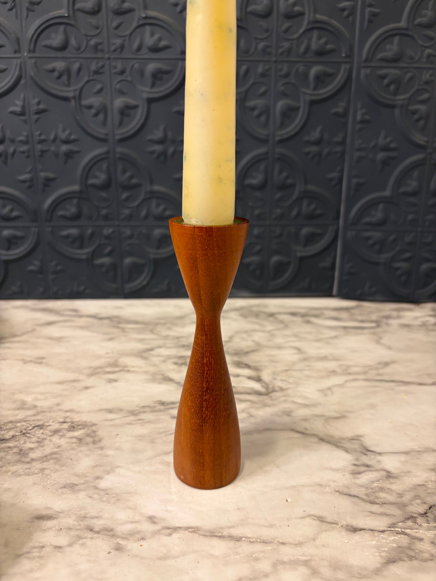 5.25" Wood Mid Century Candle Holder