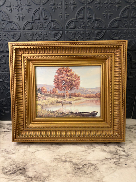 Homco Chunky Gold Plastic Frame with Fall Picture