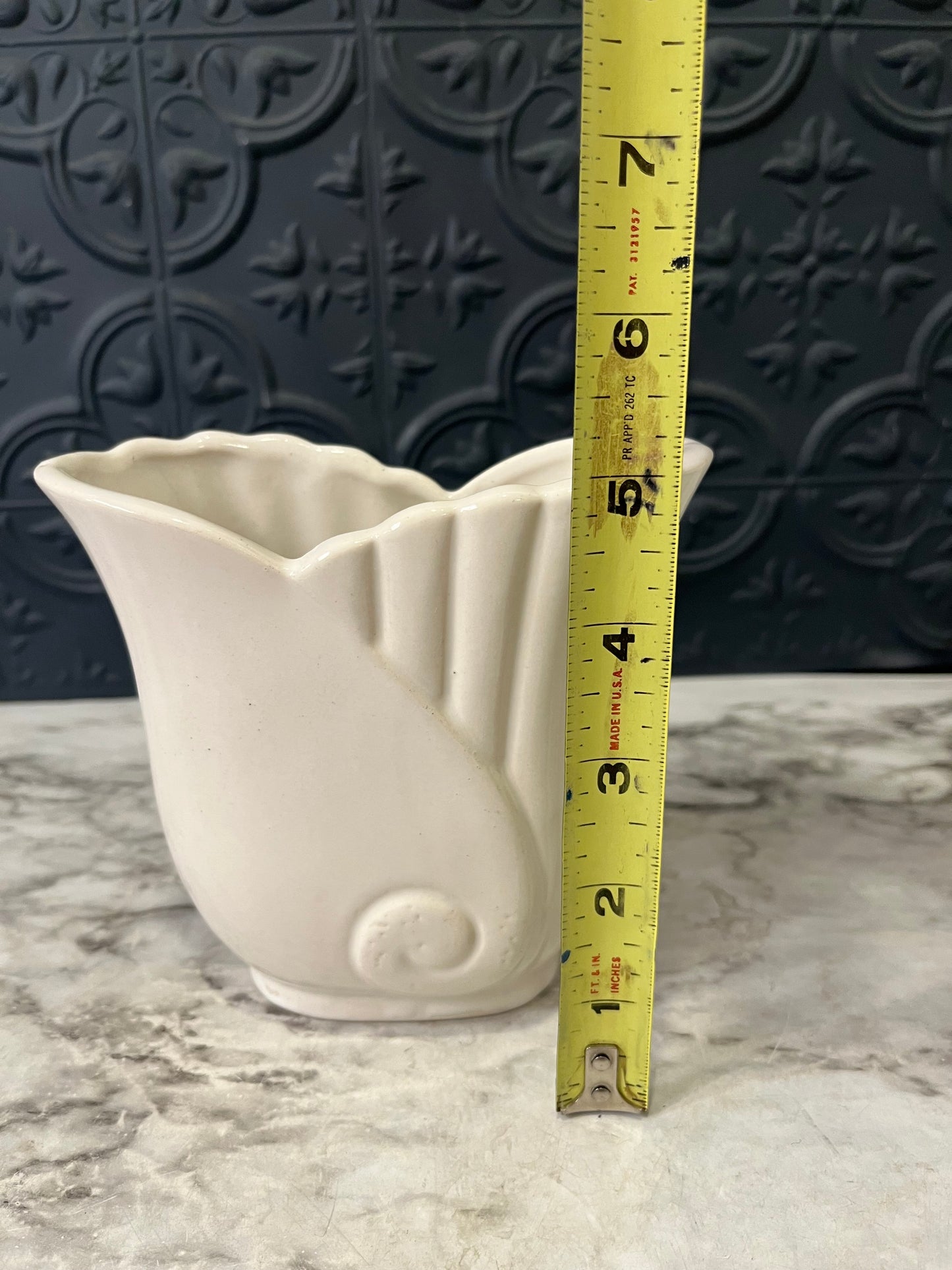 White Ceramic Scalloped shell Vase