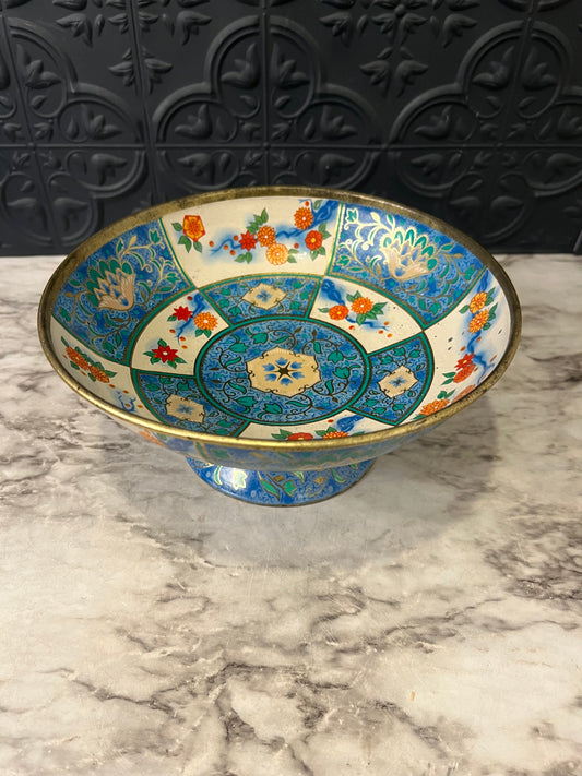 Vintage Floral Metal Compote Bowl