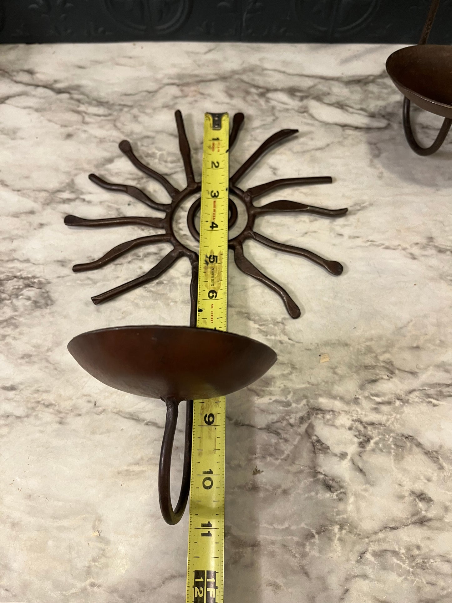 Vintage Pier One Wrought Iron Sun Scroll Sconce Pair