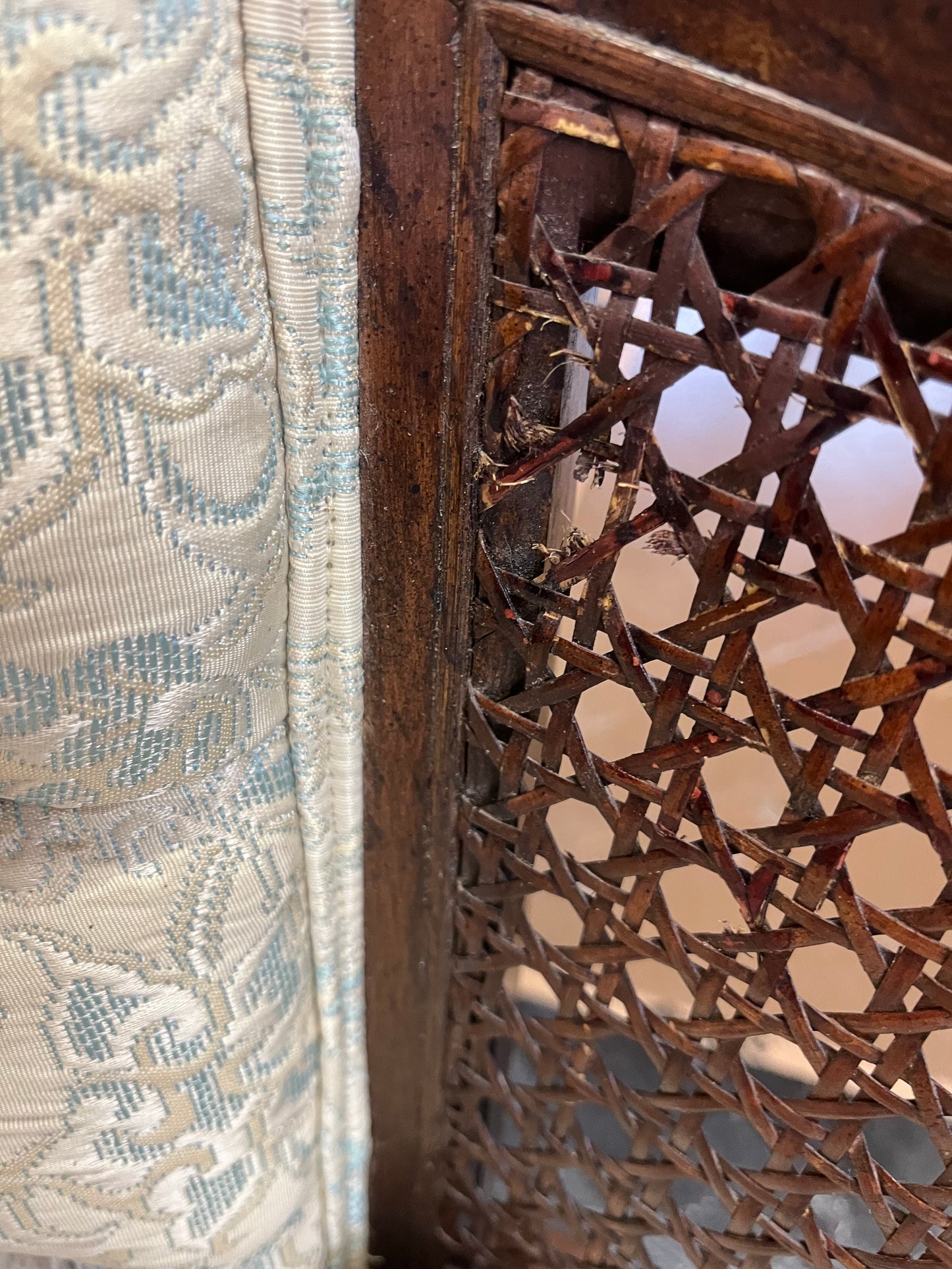 Cane Chair with Blue Floral Fabric