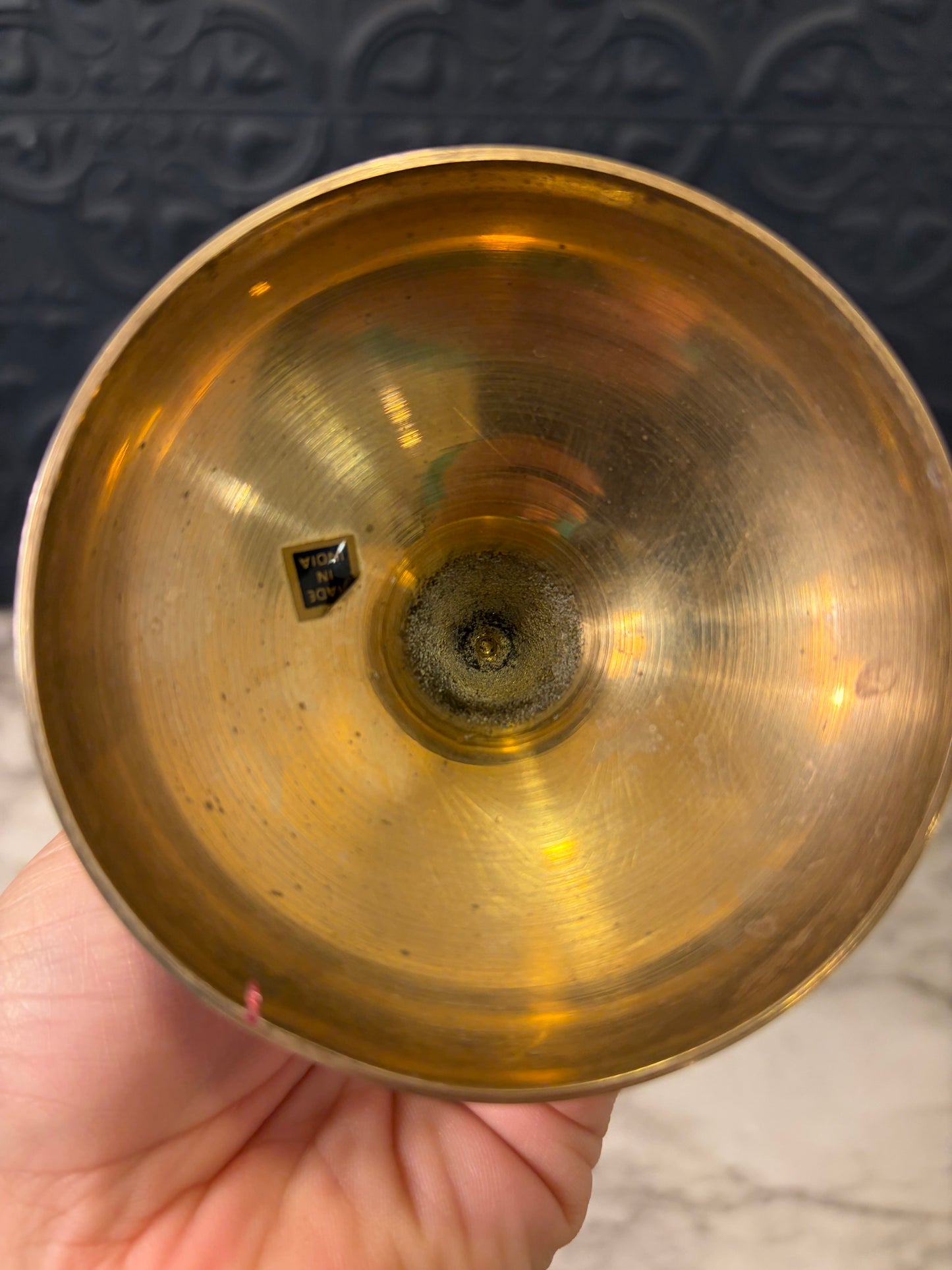 12" Ruffled Top Brass Vase