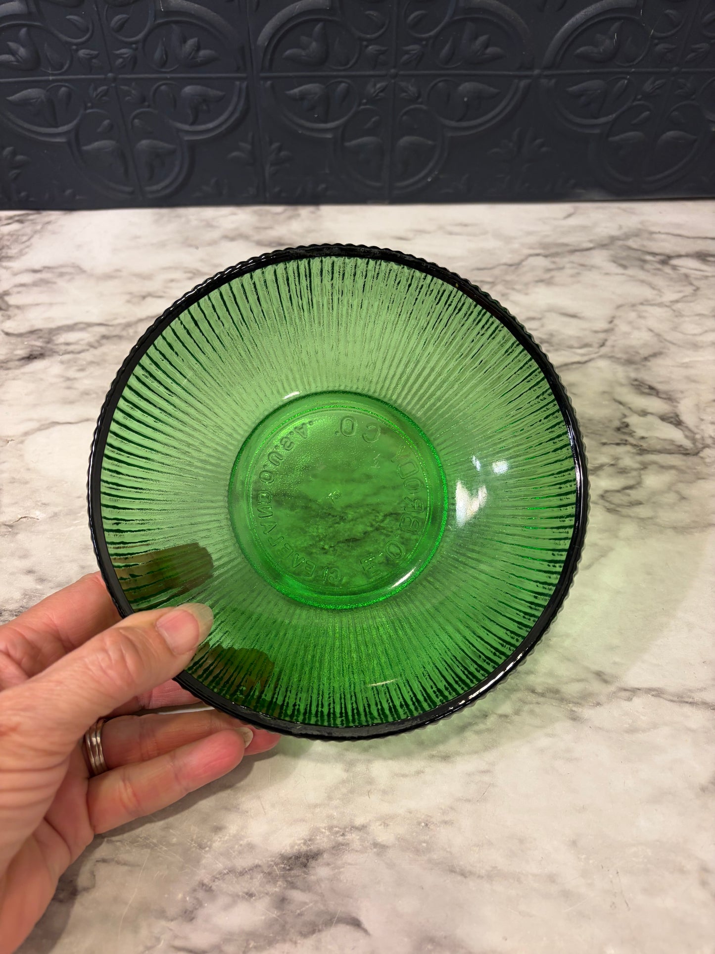 EO Brody Ribbed Round Green Glass Bowl