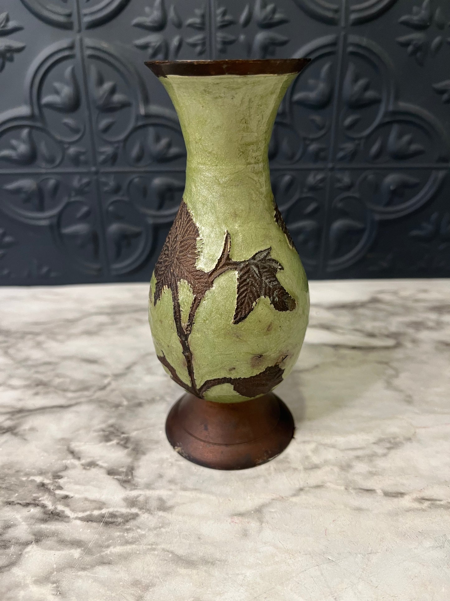 Brass and Green Enamel Vase small