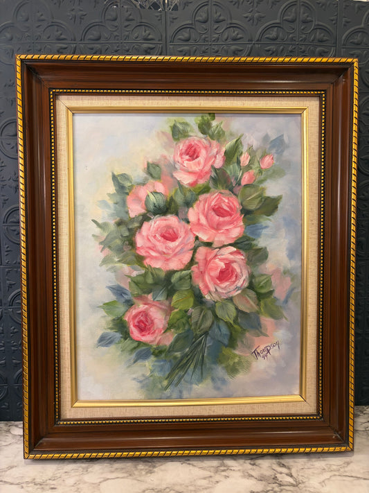 Pink Rose Painting Signed Thompson 94
