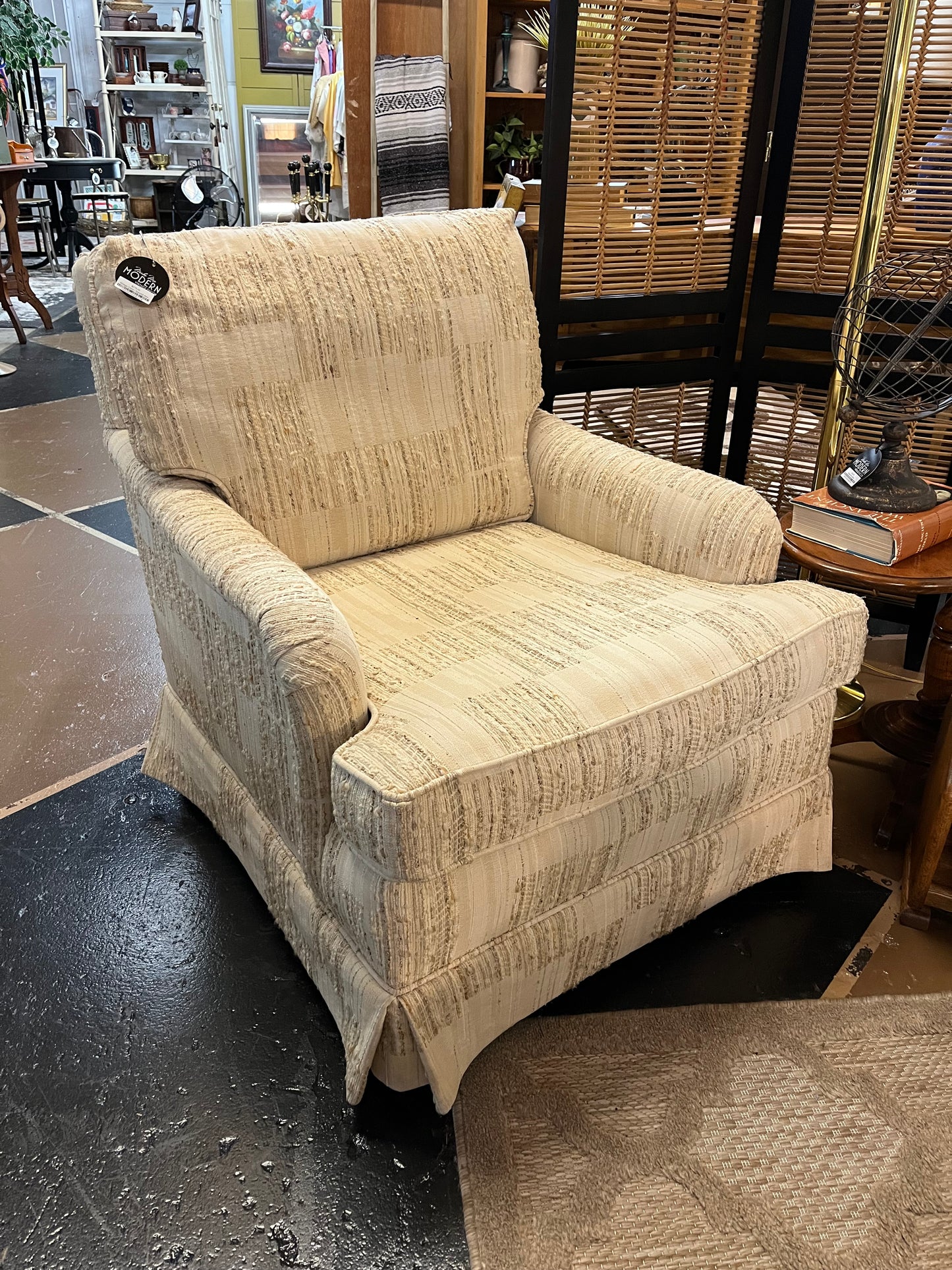 Vintage Cream Textured Arm Chair