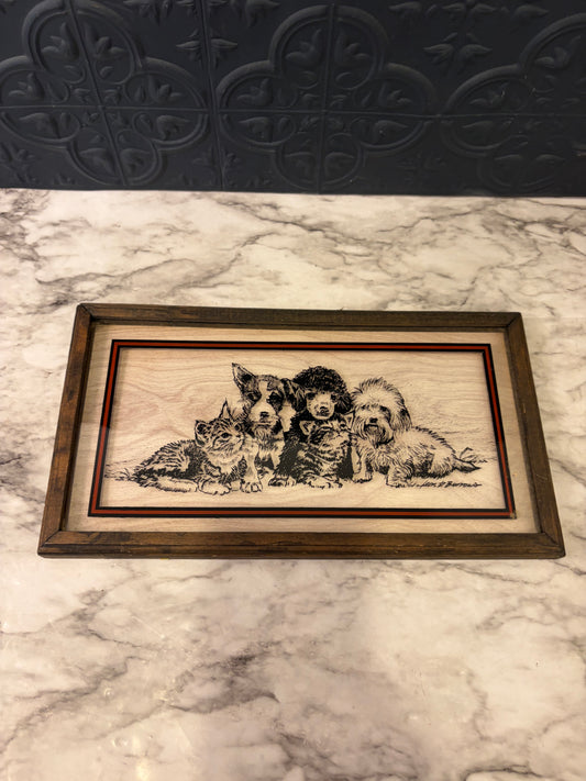 Leon Burrows Reverse Painting on Glass of Dogs
