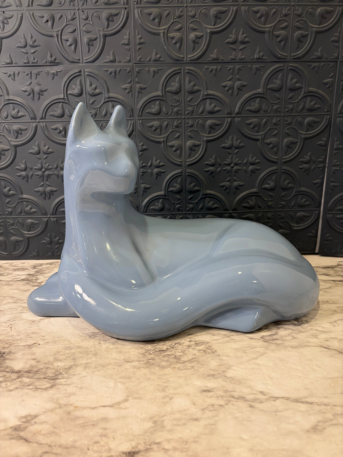 Light Blue Ceramic Haegar Cat Statue