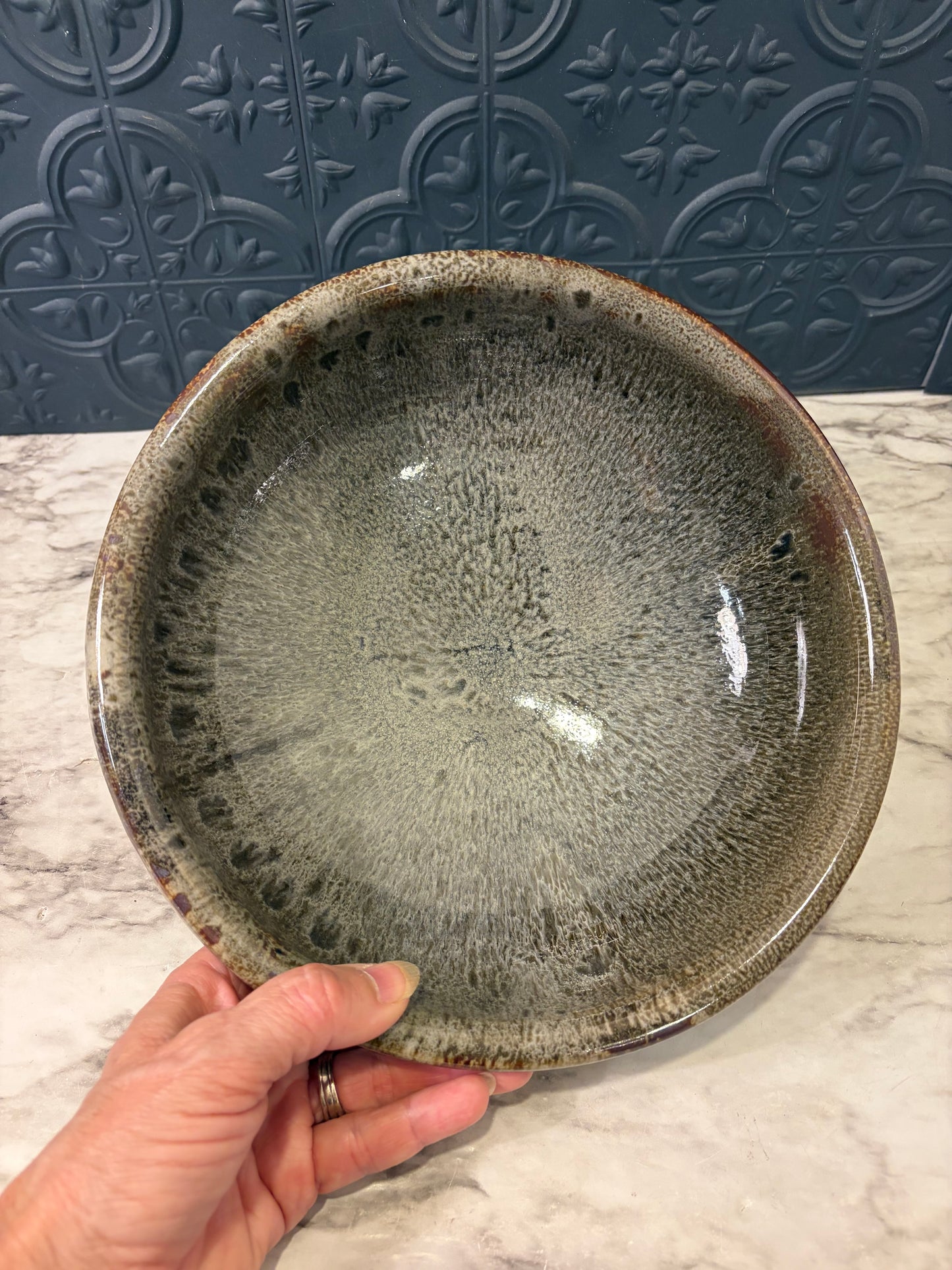 Purple and Green Pottery Bowl with Drip Finish