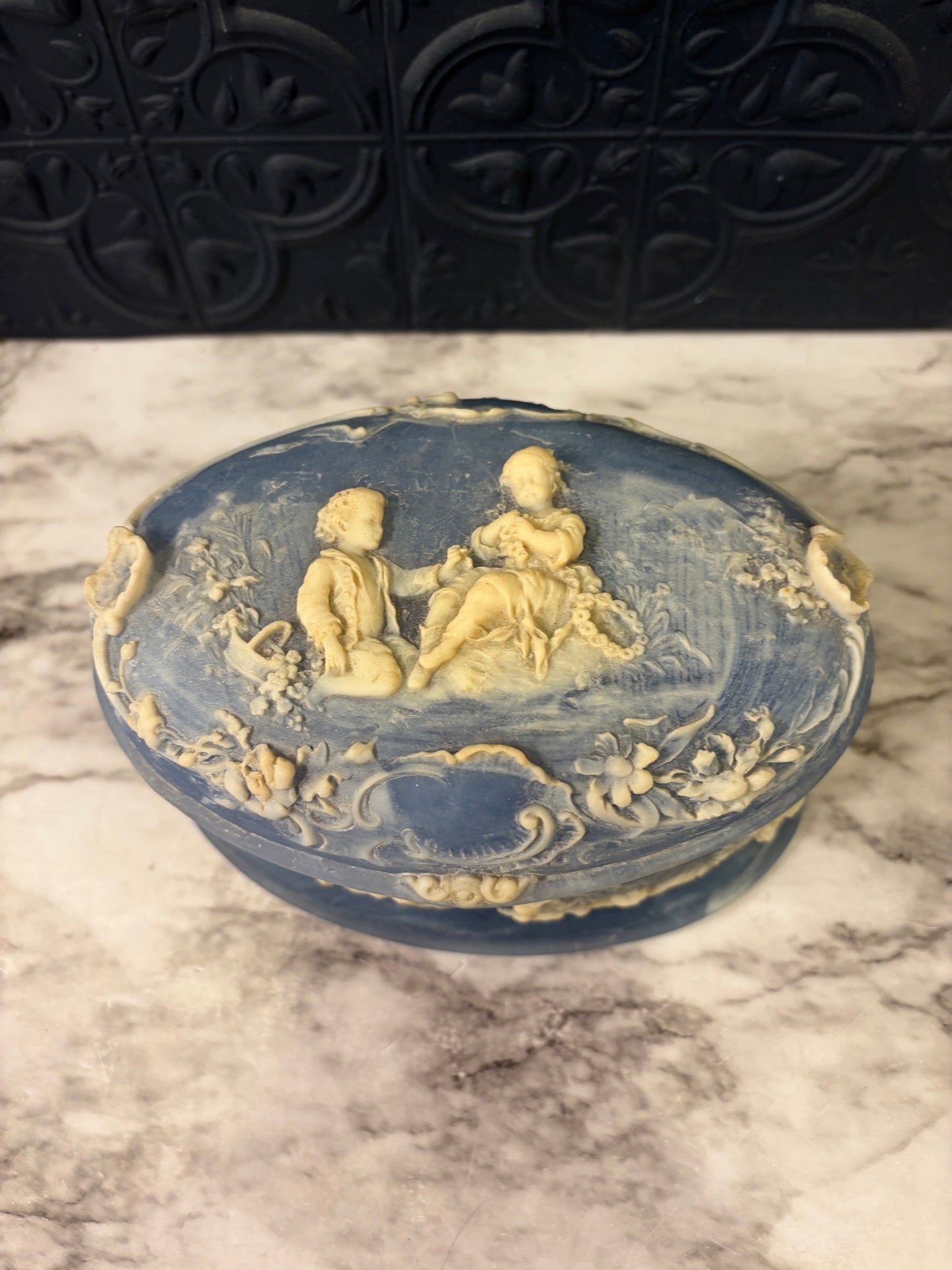 Incolay Blue and White Stone Trinket Dish