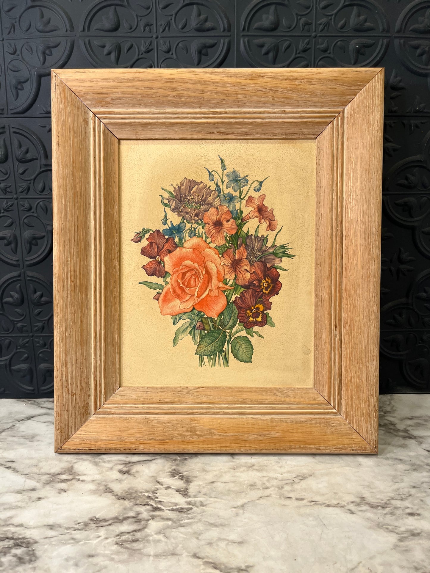 Vintage Light Wood Framed Floral