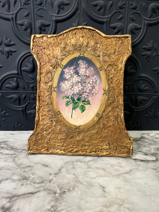 Lilac Print on Gold Wood