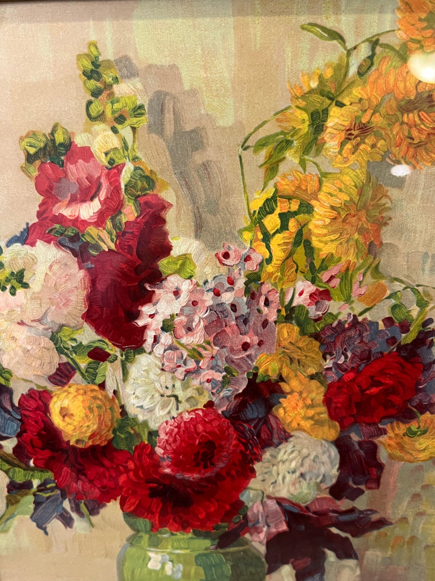 Two Floral Bouquets in Intricate Gold Frame