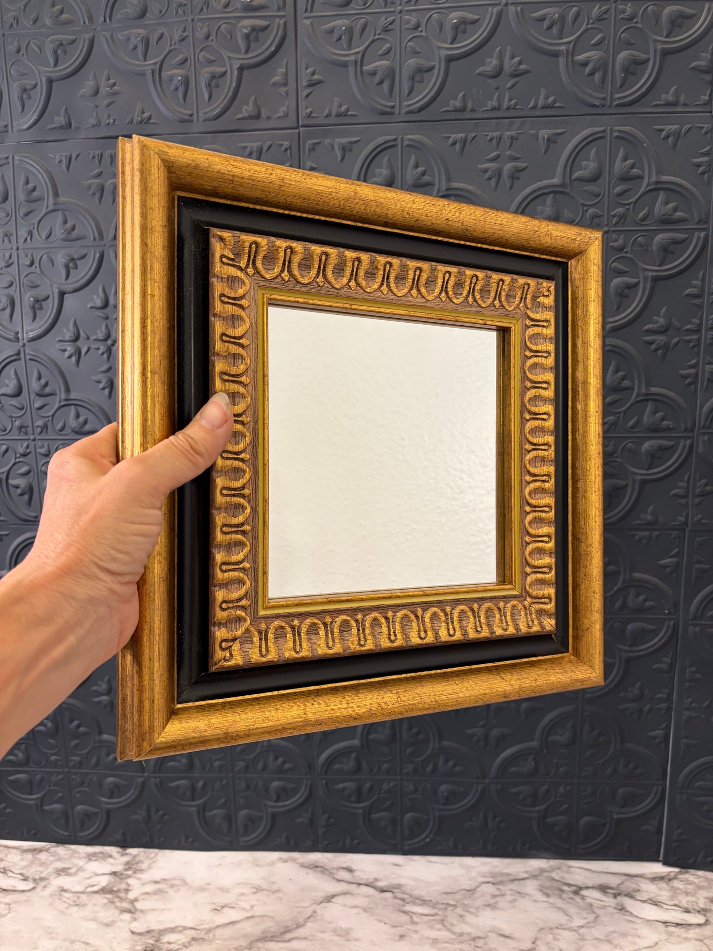 Square Gold and Black Wall Mirror 10.5 x 10.5