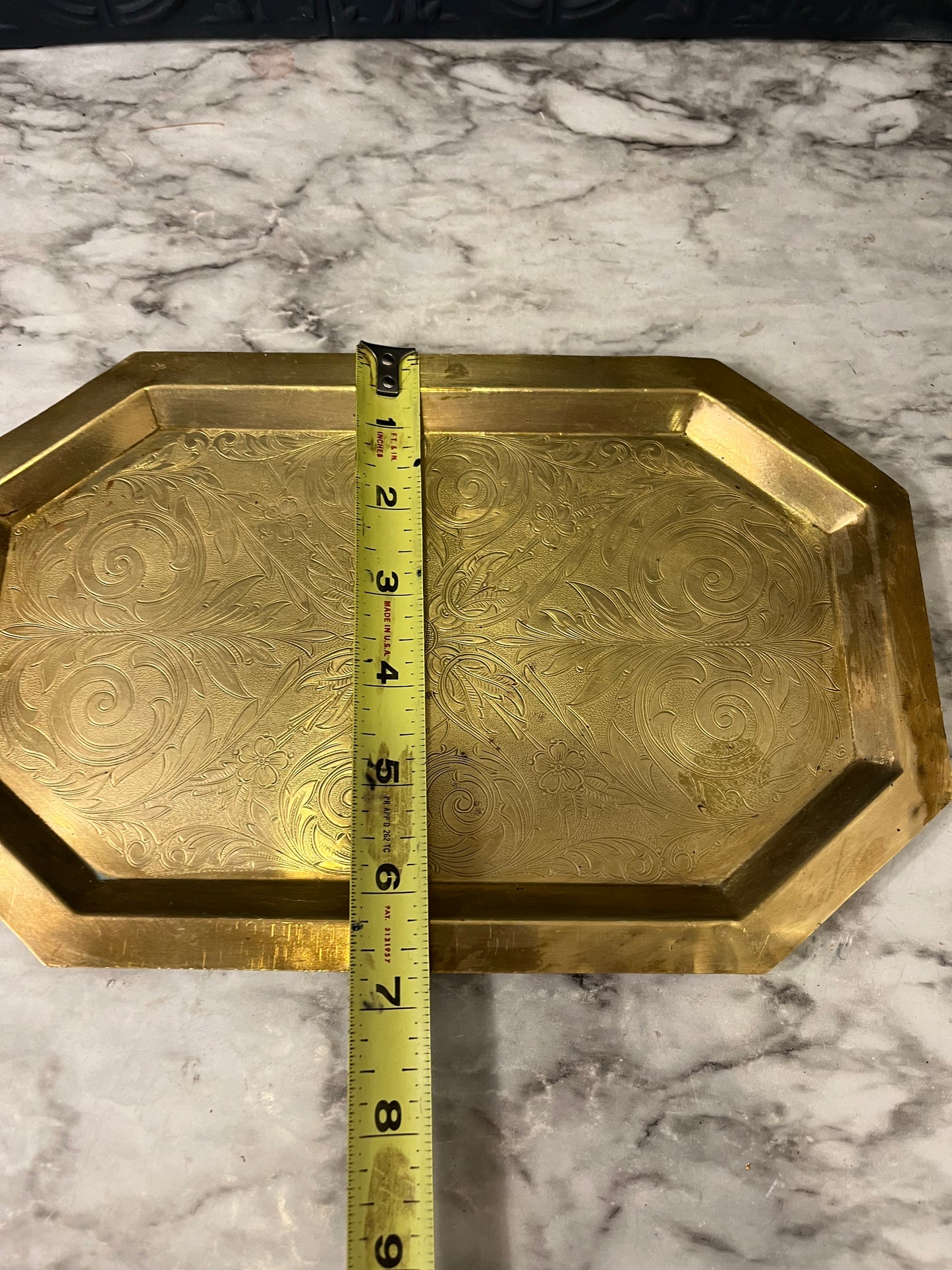Octagon Etched Brass Tray with scrollwork