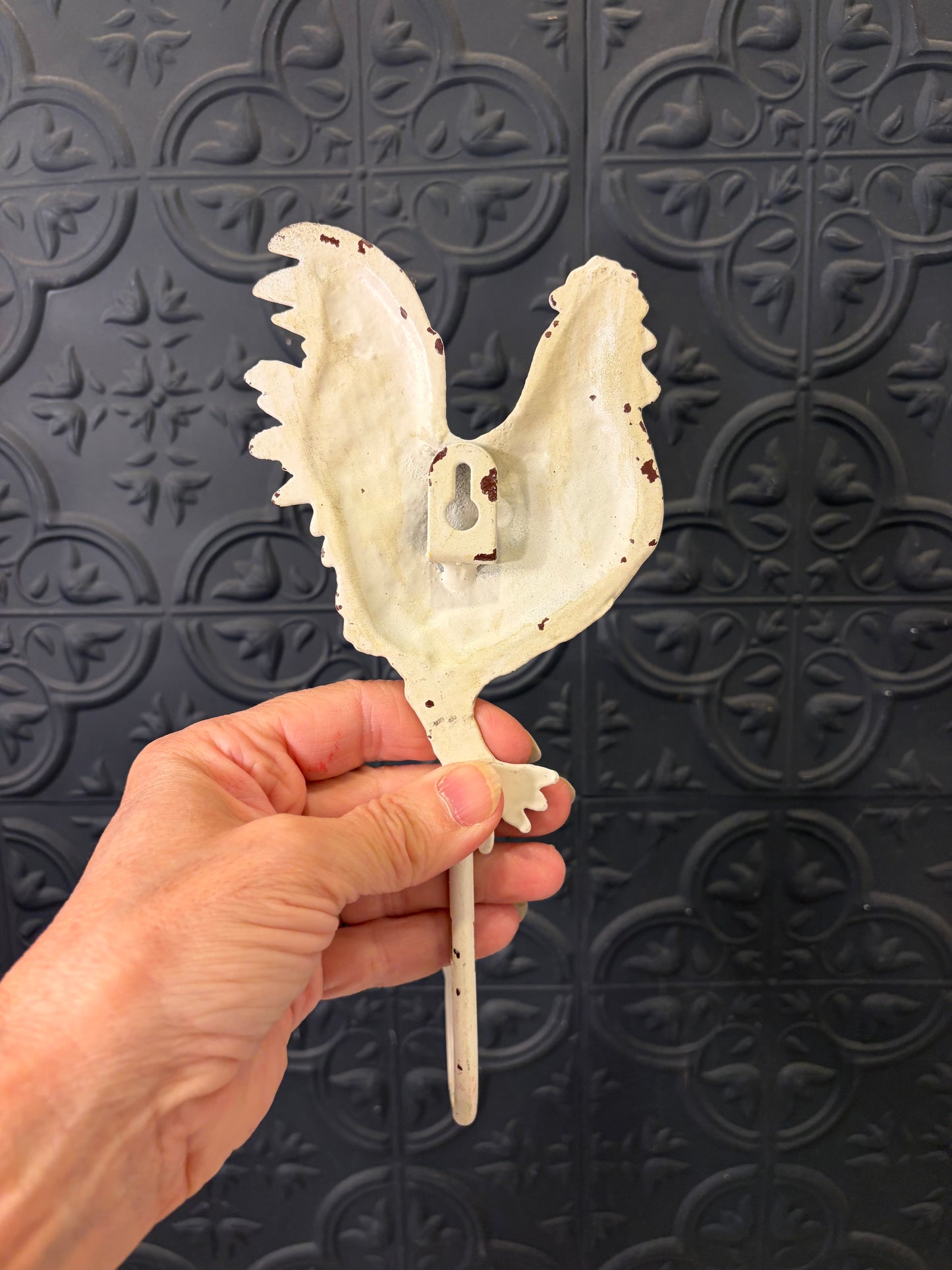 Distressed white Rooster Hook