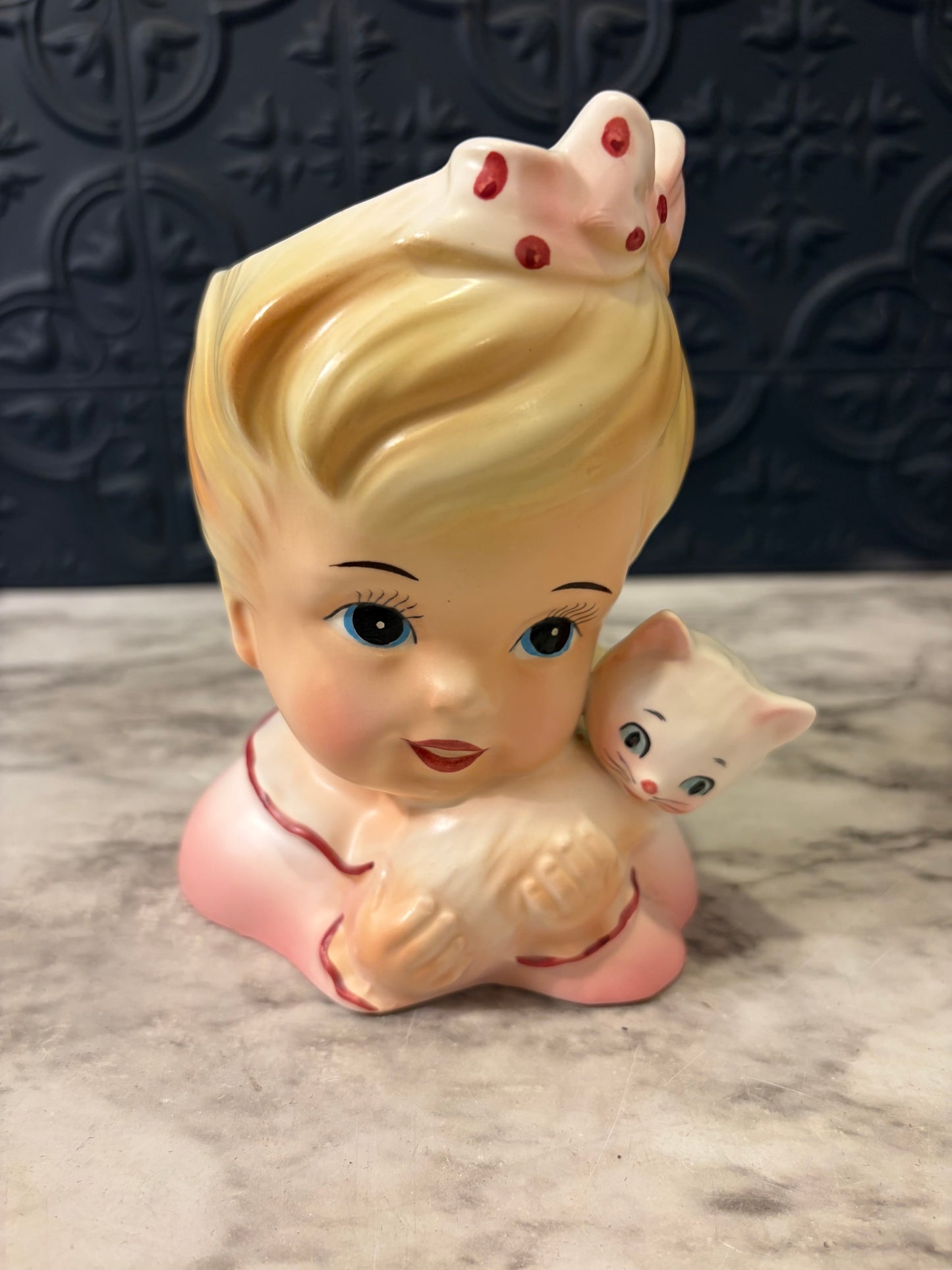 Enesco Little Girl with Cat Vase Planter