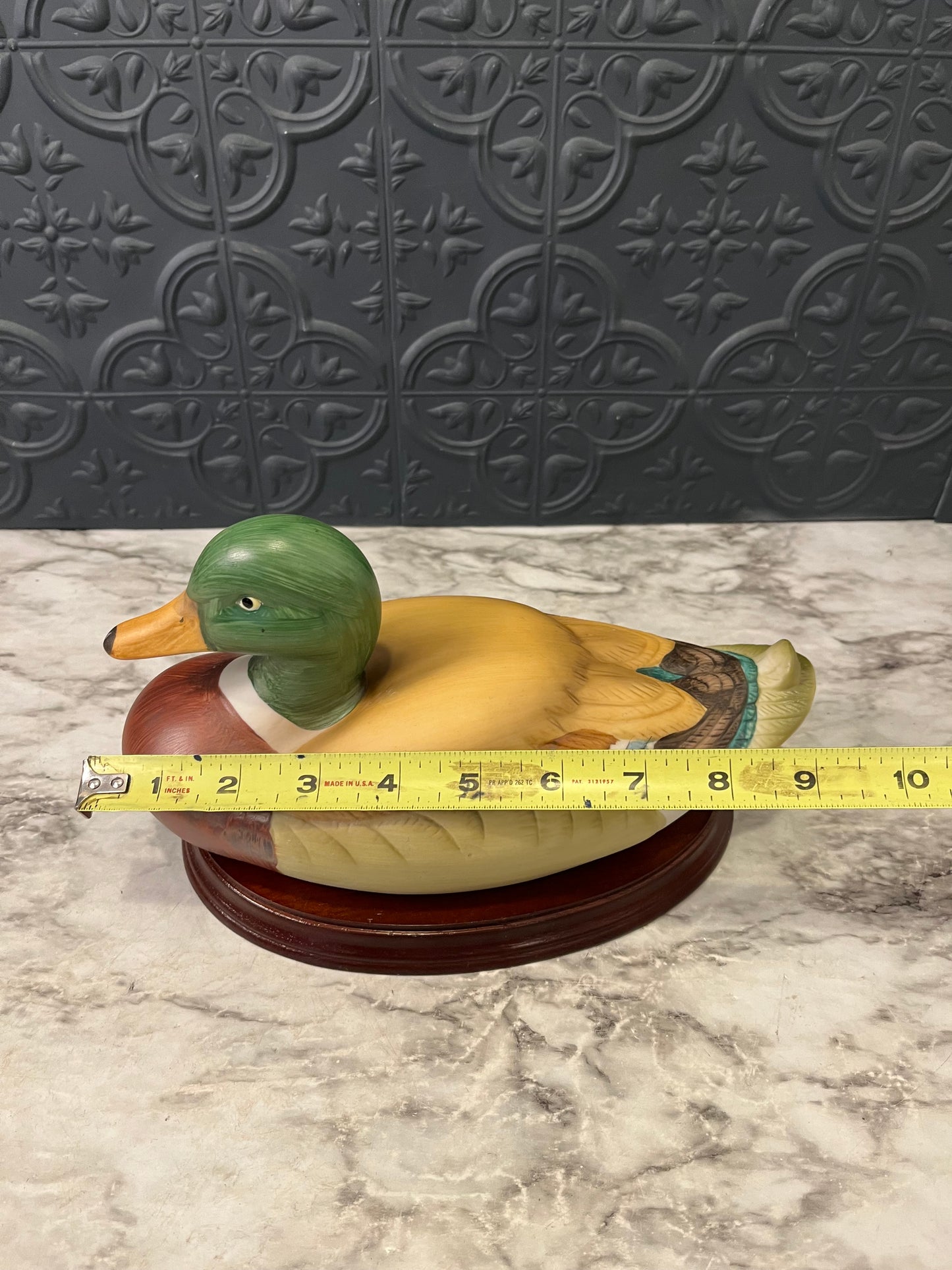 Vintage Hand Painted Ceramic Mallard on Wood Base