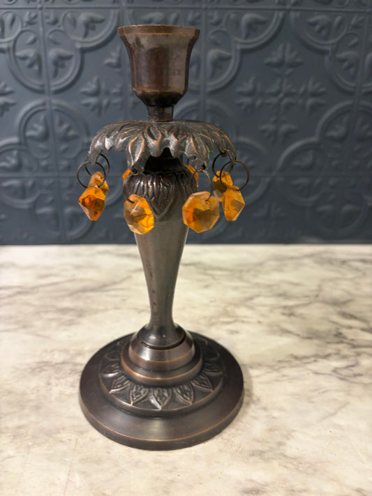 Candle Holder with Orange Beads