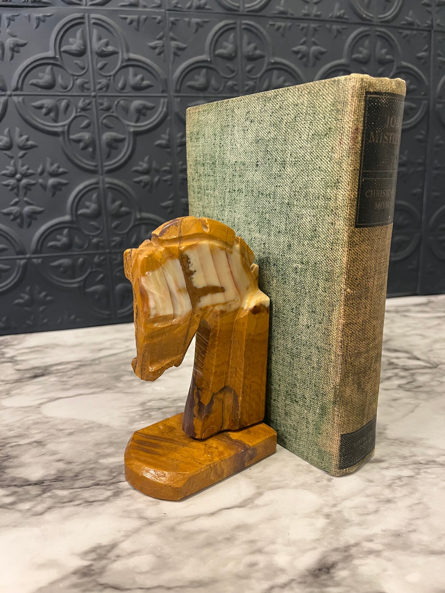 Orange Onyx Horse Head Bookend 5.5"